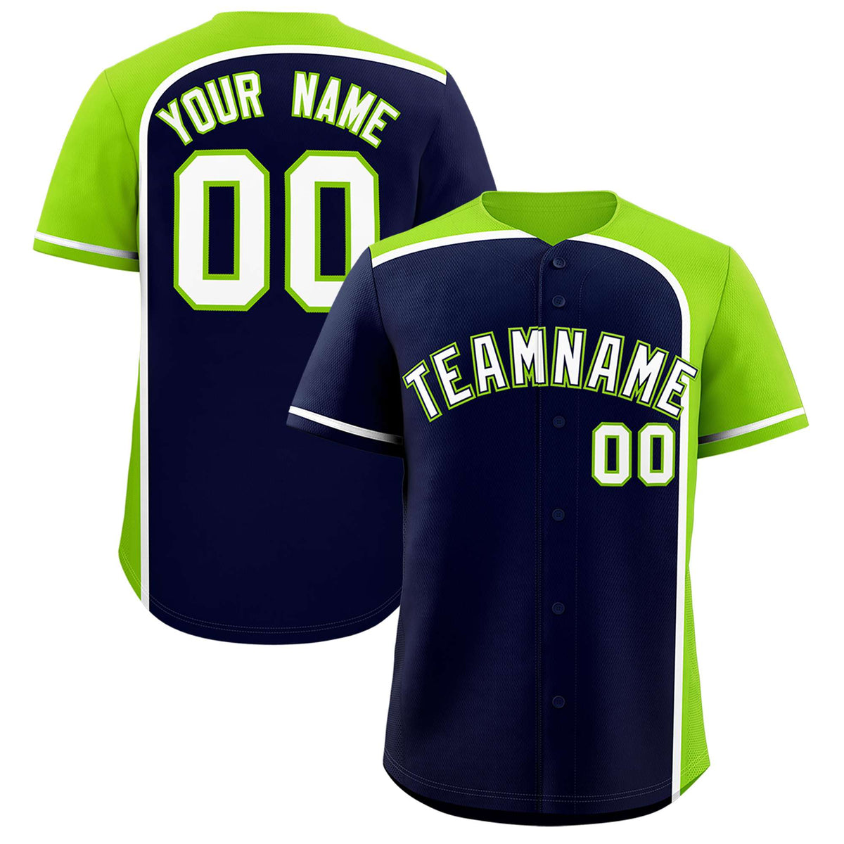 Custom Navy Neon Green Personalized Color Block Authentic Baseball jersey