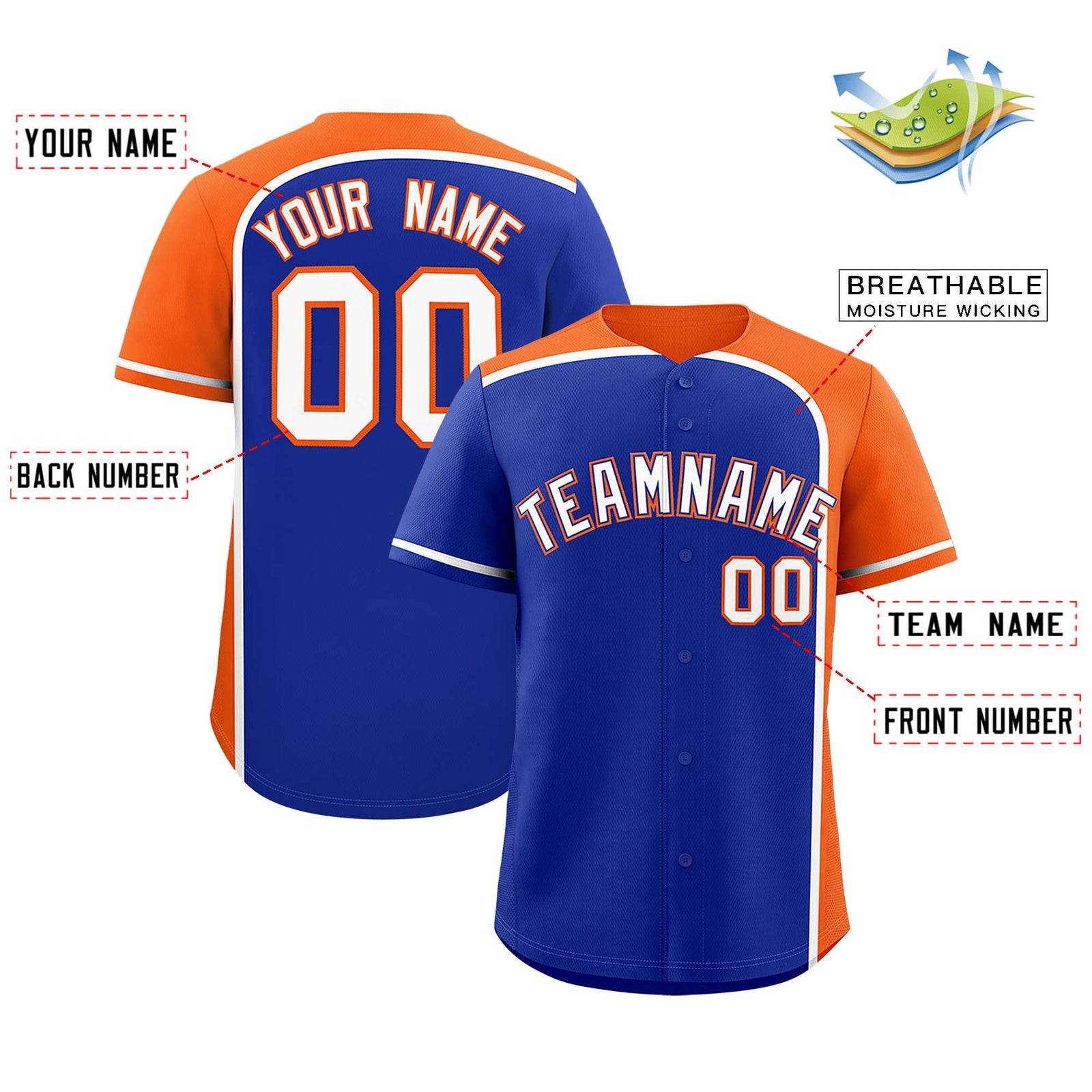 Custom Royal Orange Personalized Color Block Authentic Baseball jersey