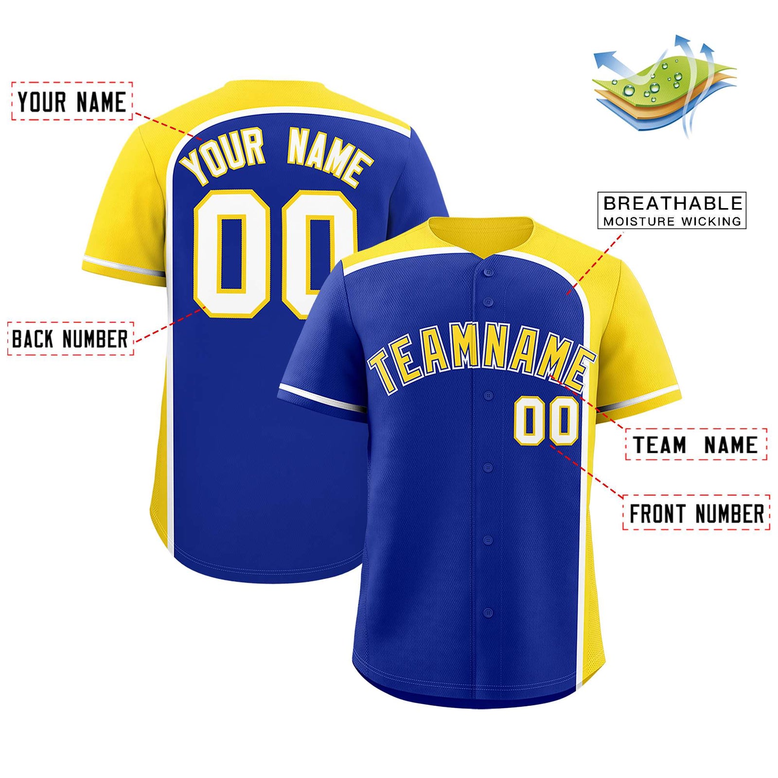 Custom Royal Gold Personalized Color Block Authentic Baseball jersey