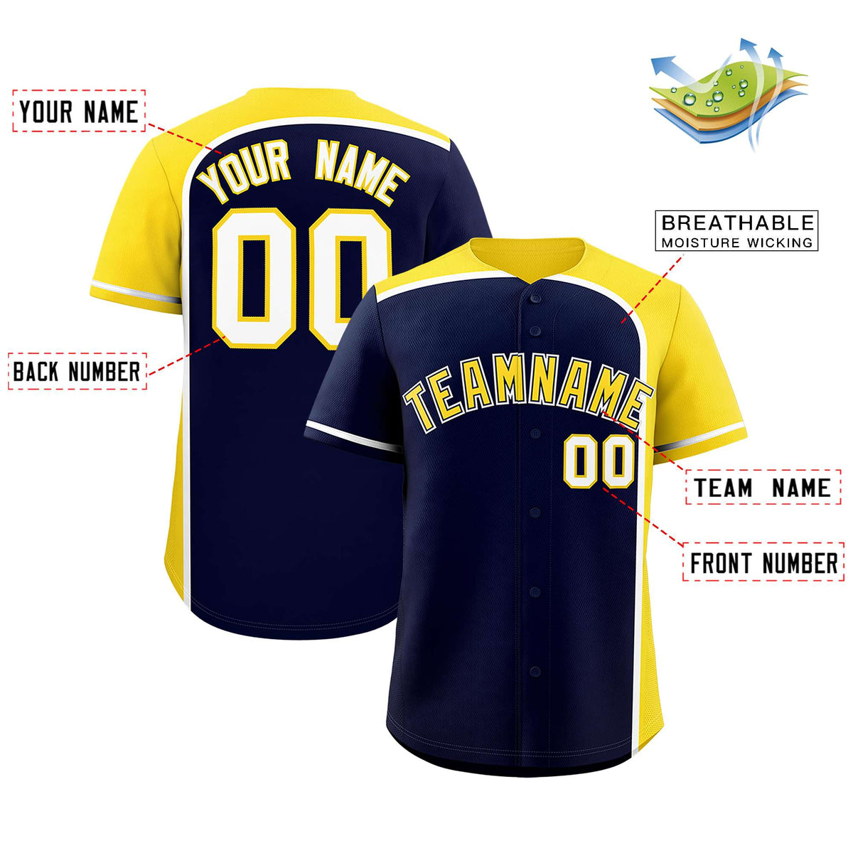 Custom Navy Gold Personalized Color Block Authentic Baseball jersey