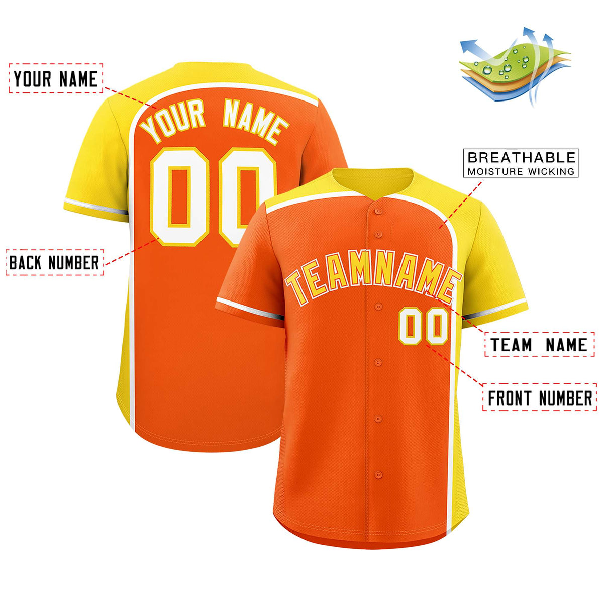Custom Orange Gold Personalized Color Block Authentic Baseball jersey