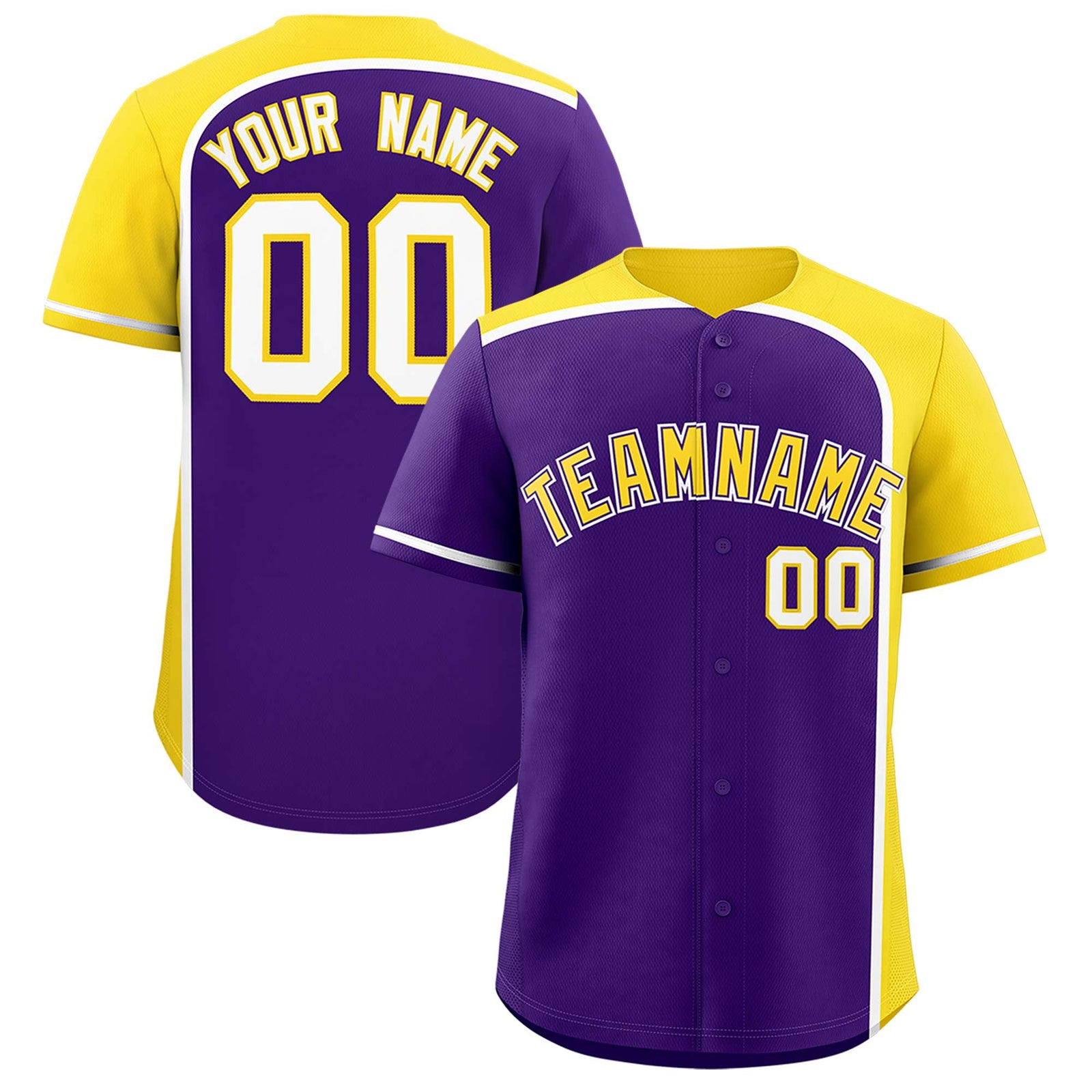 Custom Purple Gold Personalized Color Block Authentic Baseball jersey