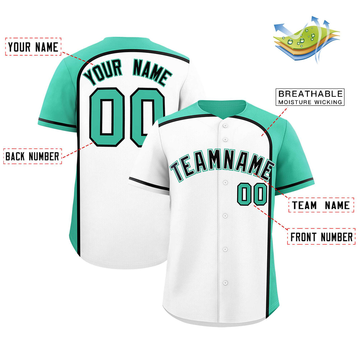 Custom White Bright Green Personalized Color Block Authentic Baseball jersey