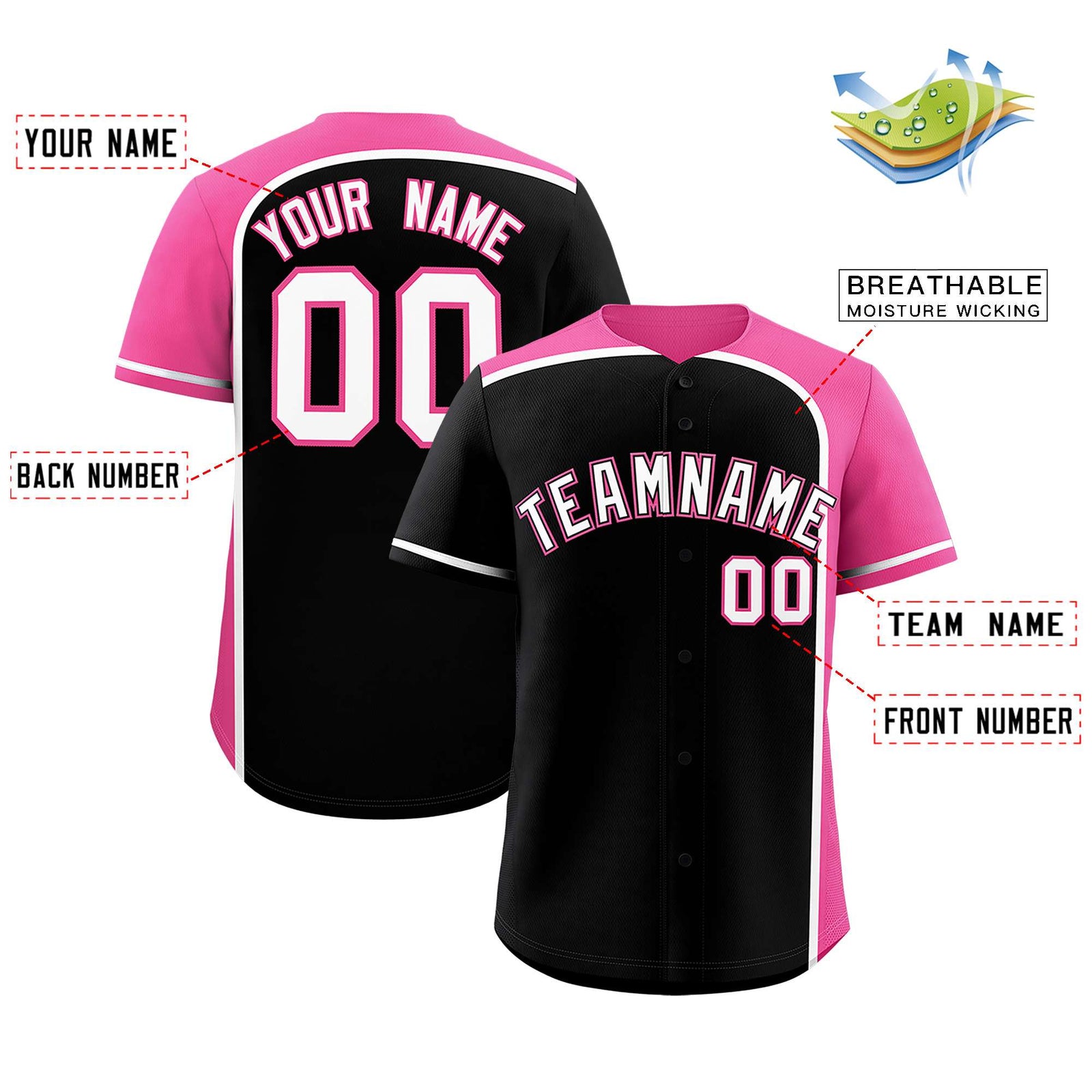 Custom Black Pink Personalized Color Block Authentic Baseball jersey