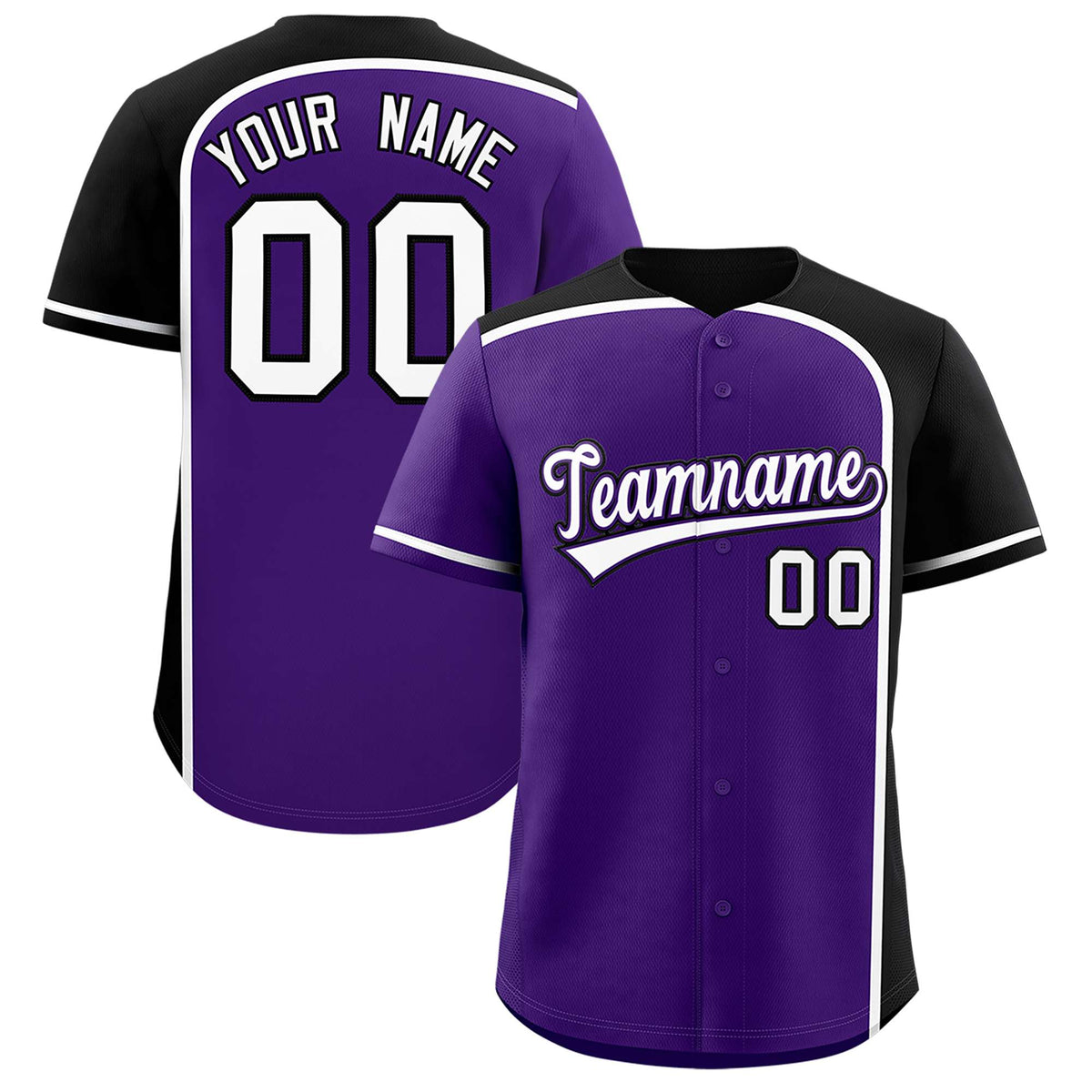 Custom Purple Black Personalized Color Block Authentic Baseball jersey