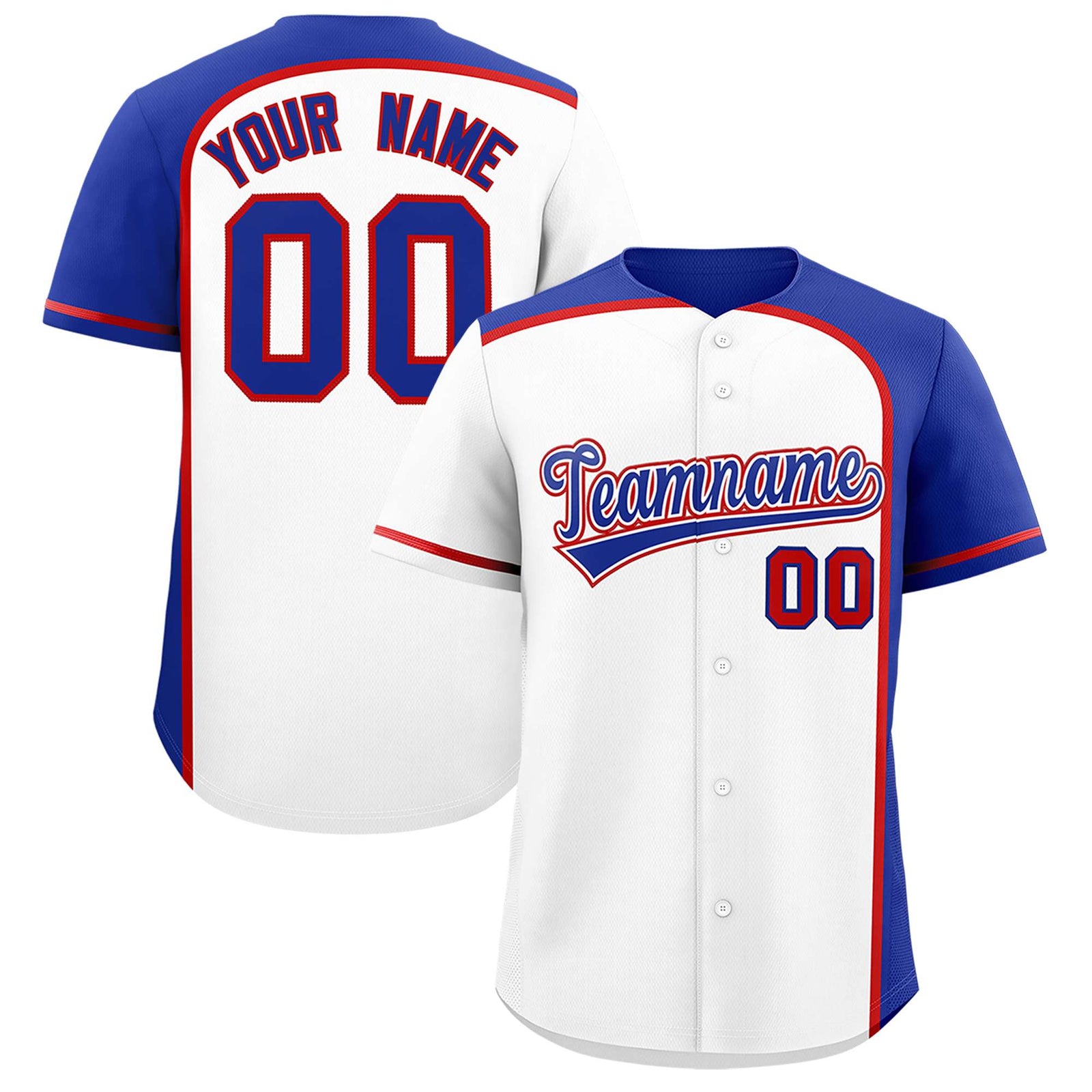 Custom White Royal Personalized Color Block Authentic Baseball jersey