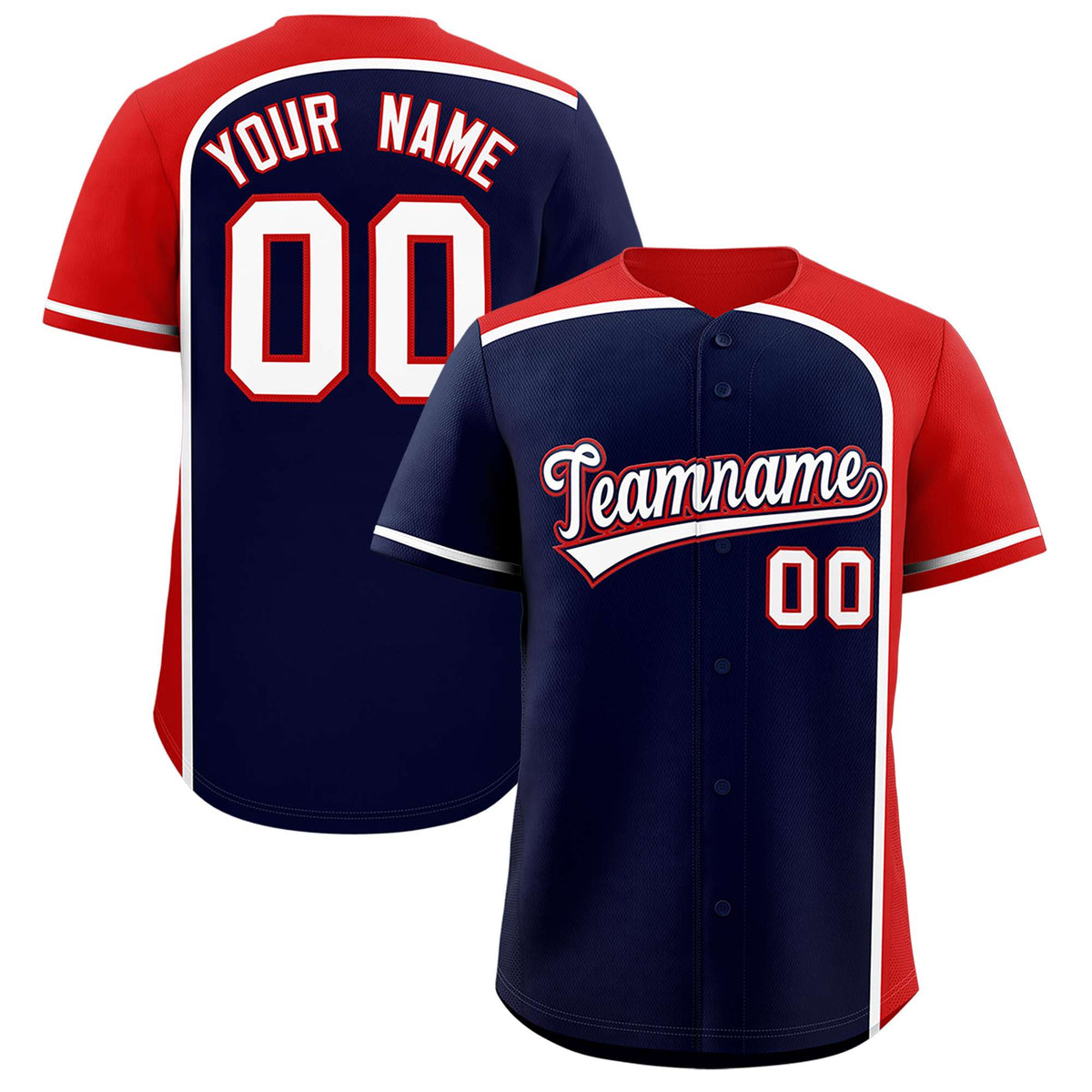 Custom Navy Red Personalized Color Block Authentic Baseball jersey