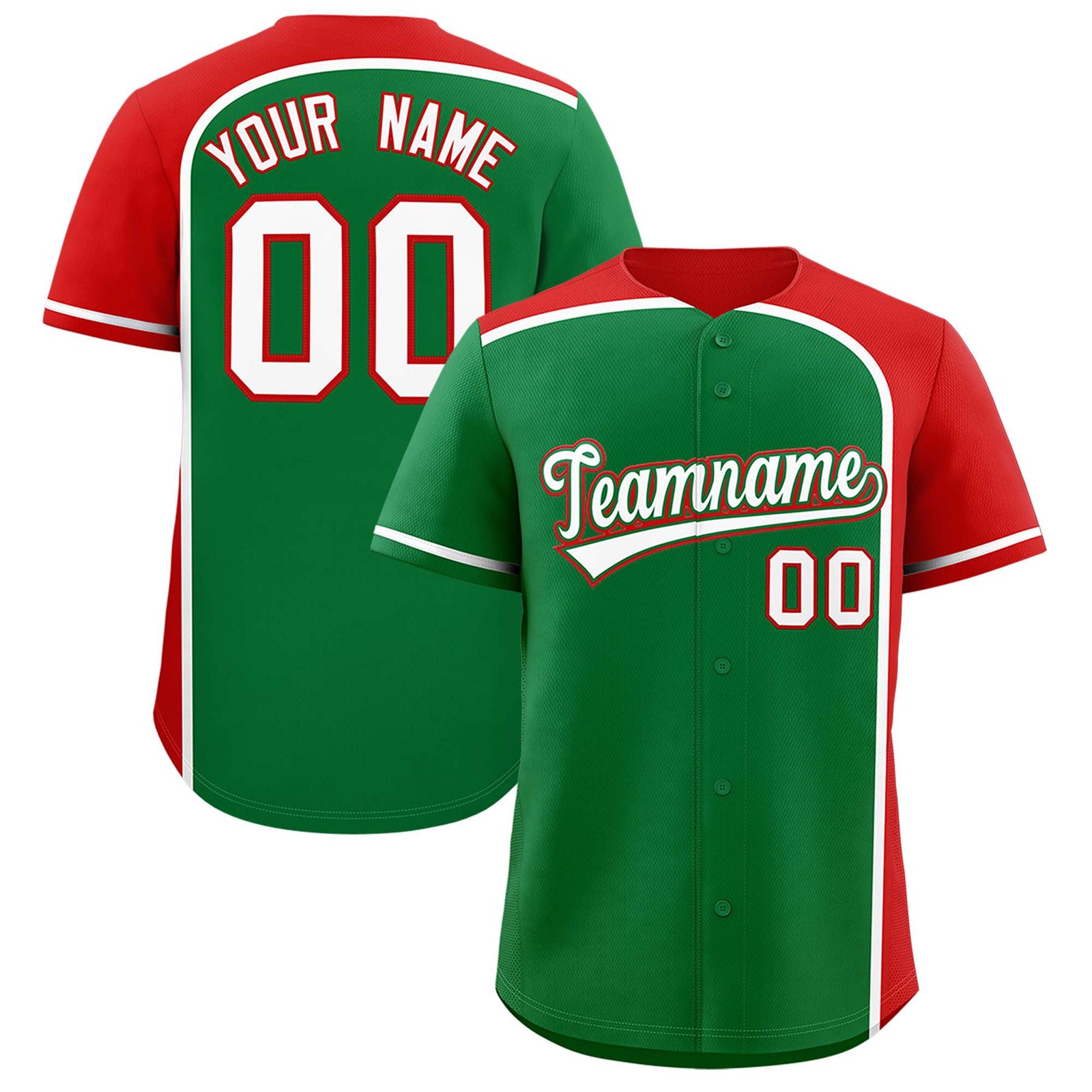 Custom Kelly Green Red Personalized Color Block Authentic Baseball jersey