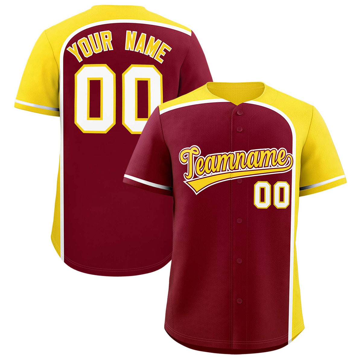 Custom Crimson Gold Personalized Color Block Authentic Baseball jersey