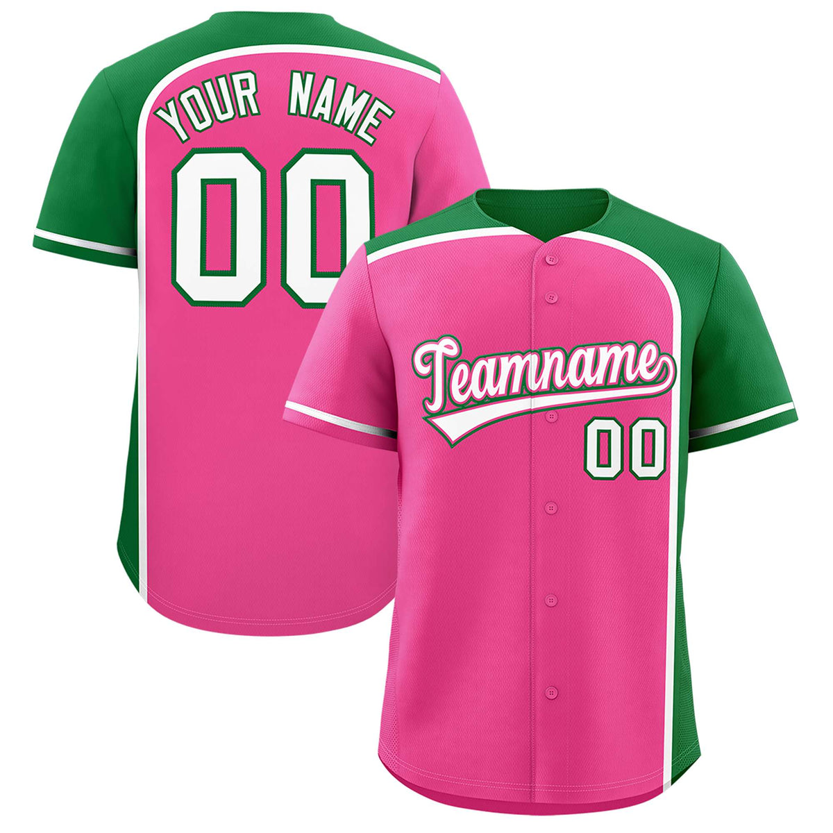 Custom Pink Kelly Green Personalized Color Block Authentic Baseball jersey