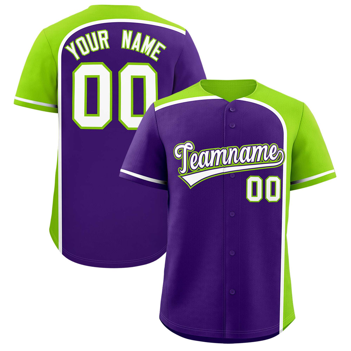 Custom Purple Neon Green Personalized Color Block Authentic Baseball jersey