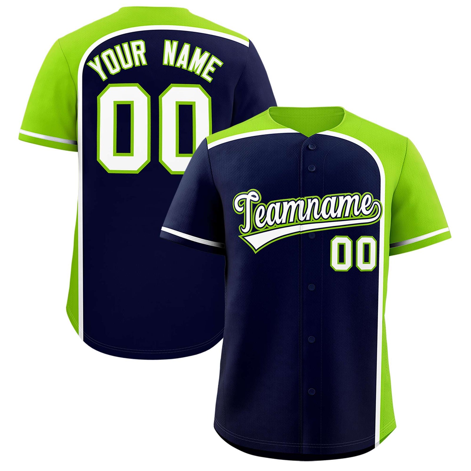 Custom Navy Neon Green Personalized Color Block Authentic Baseball jersey