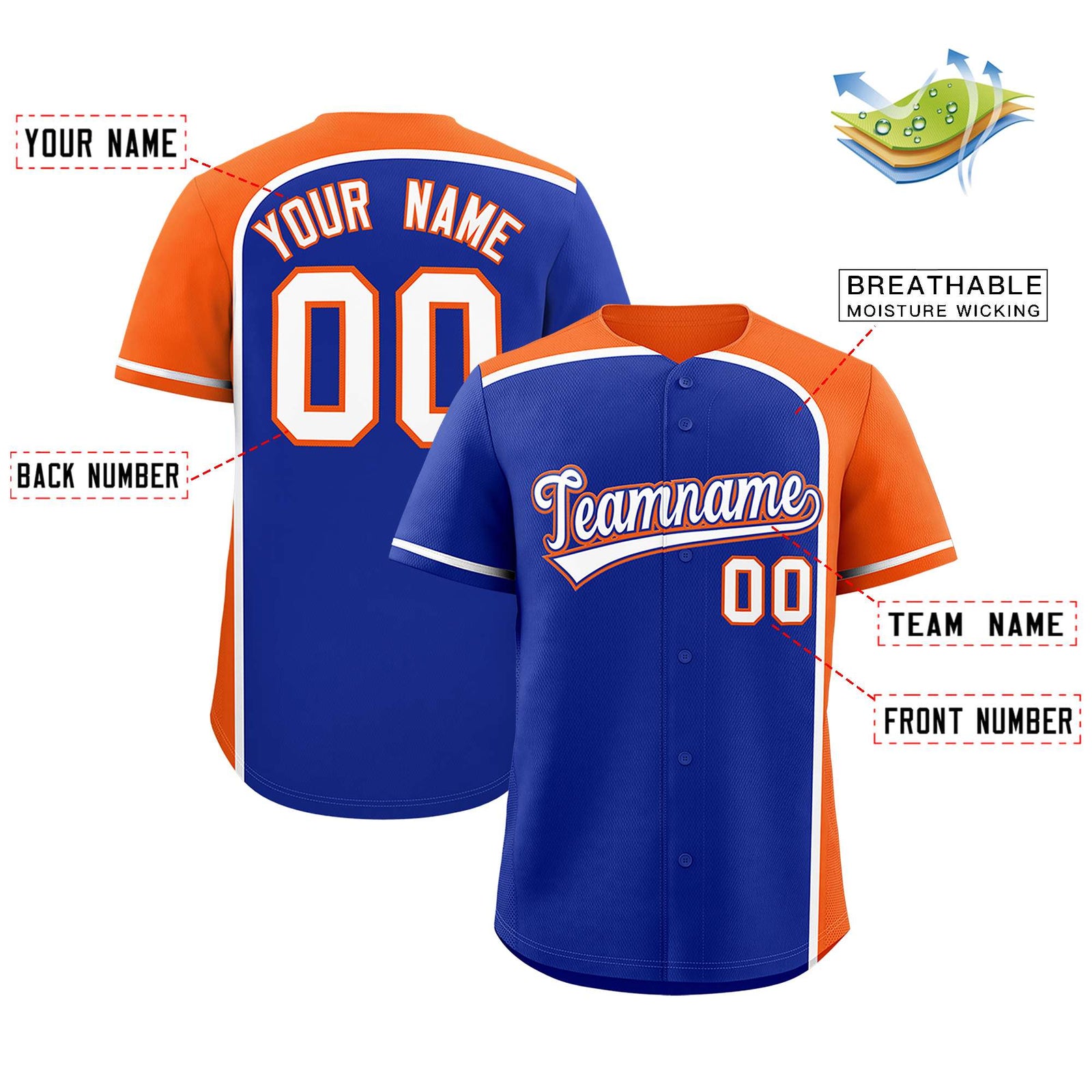 Custom Royal Orange Personalized Color Block Authentic Baseball jersey