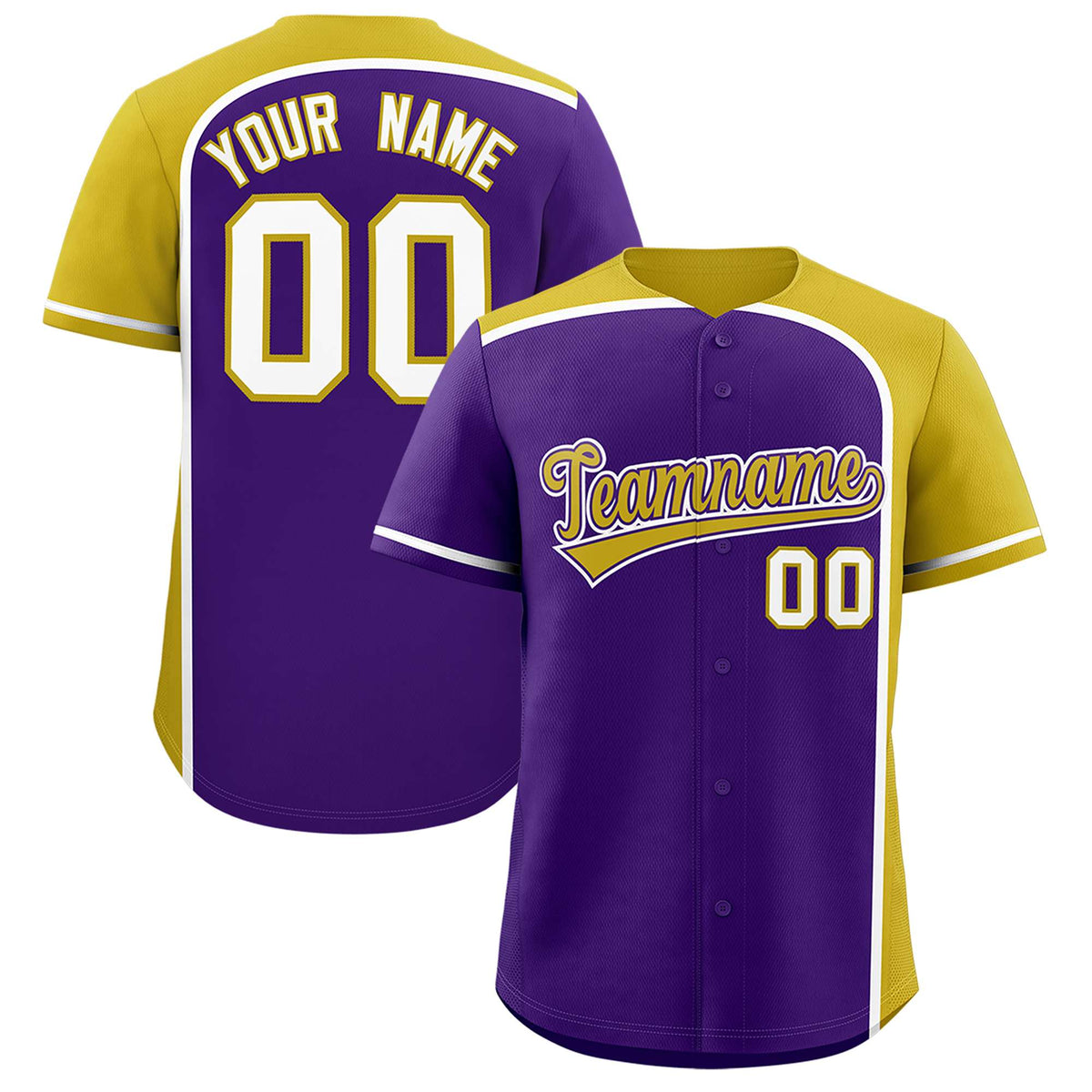Custom Purple Old Gold Personalized Color Block Authentic Baseball jersey