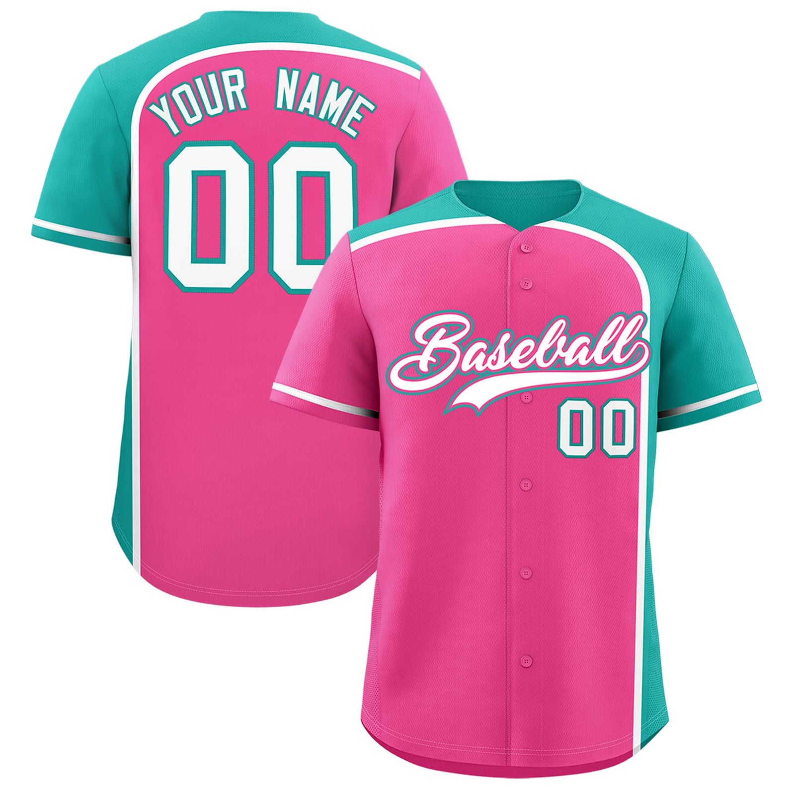 Custom Pink Aqua Personalized Color Block Authentic Baseball jersey