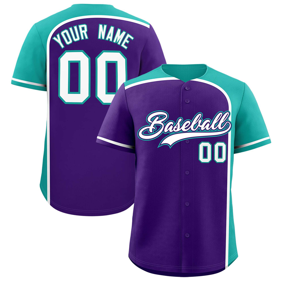 Custom Purple Aqua Personalized Color Block Authentic Baseball jersey
