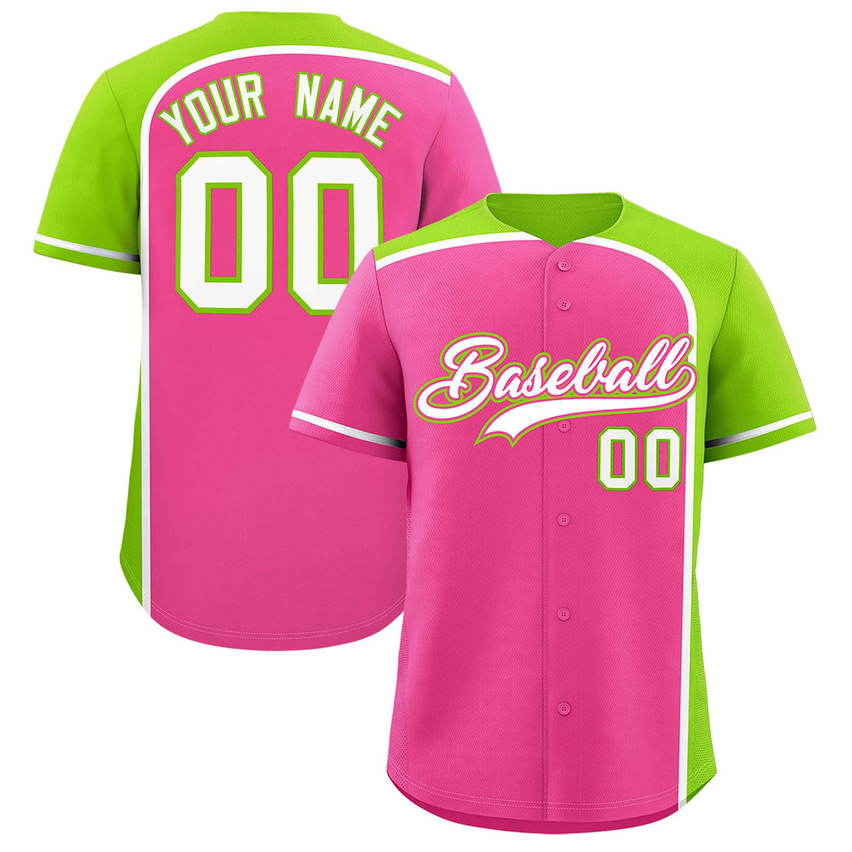 Custom Pink Neon Green Personalized Color Block Authentic Baseball jersey