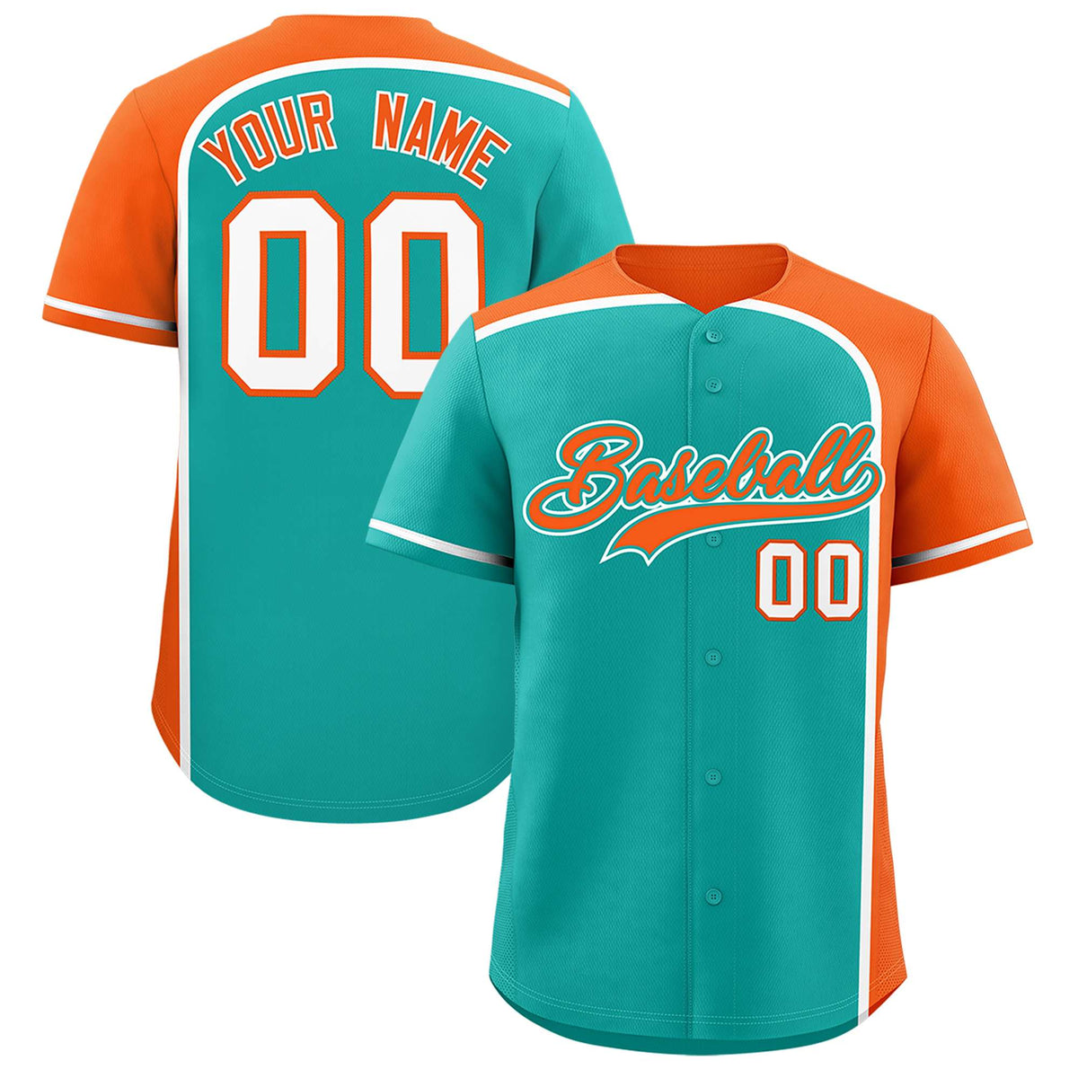Custom Aqua Orange Personalized Color Block Authentic Baseball jersey