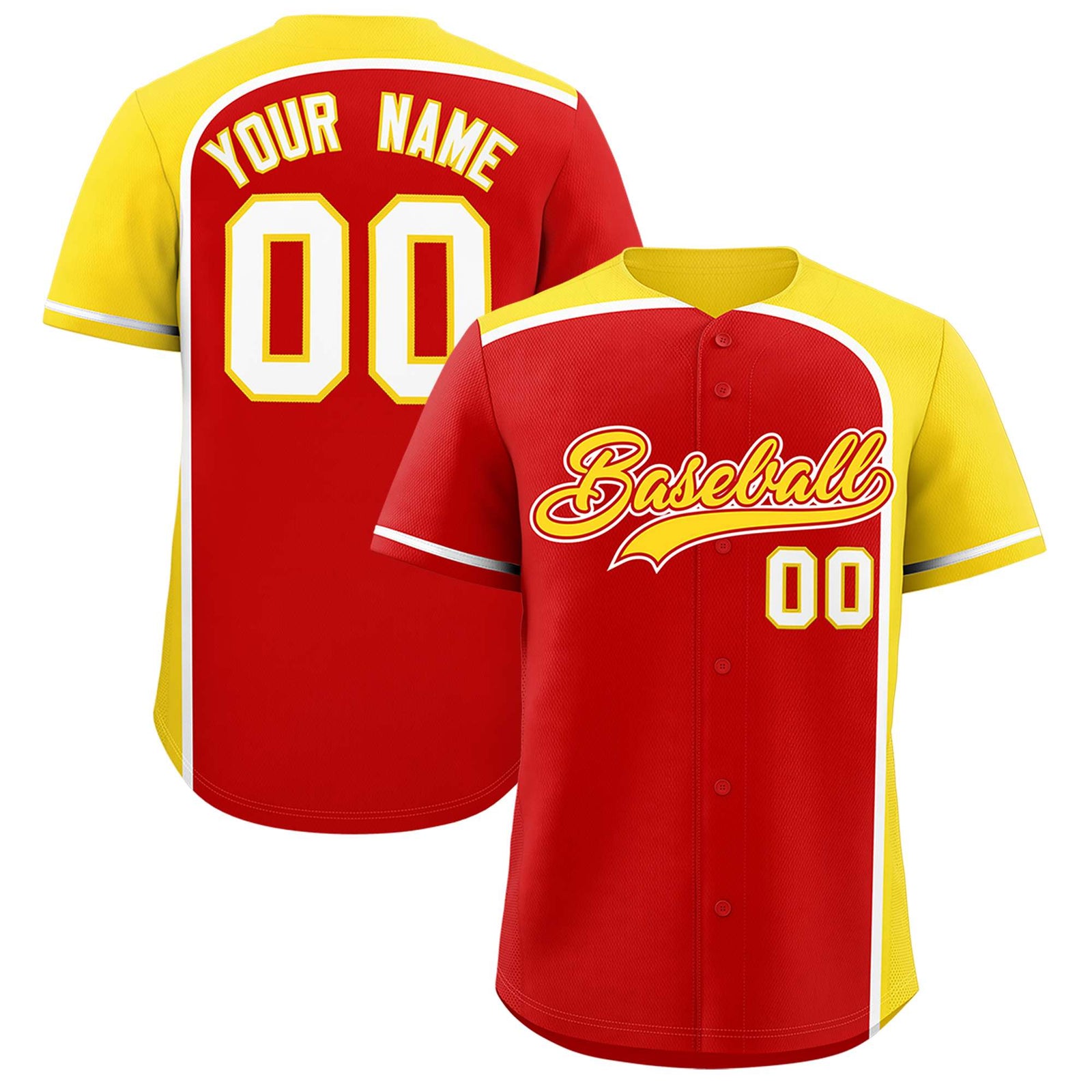 Custom Red Gold Personalized Color Block Authentic Baseball jersey