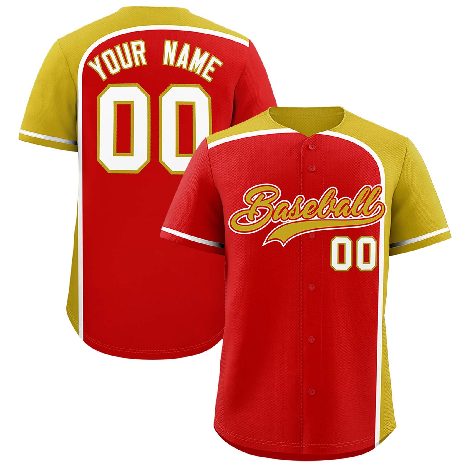 Custom Red Old Gold Personalized Color Block Authentic Baseball jersey