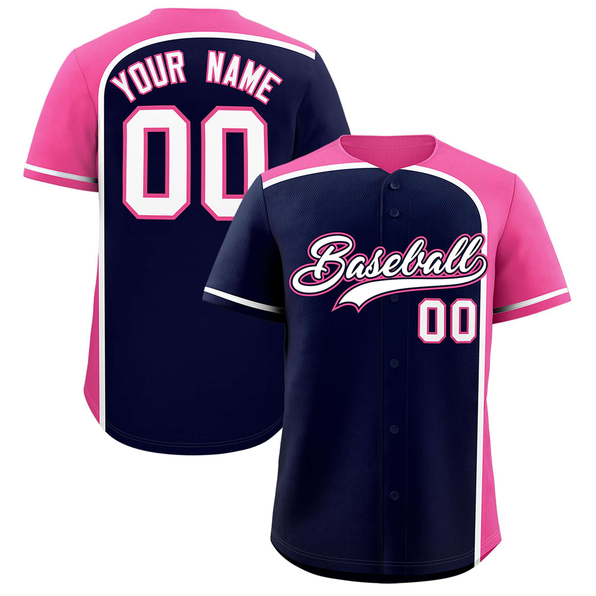 Custom Navy Pink Personalized Color Block Authentic Baseball jersey