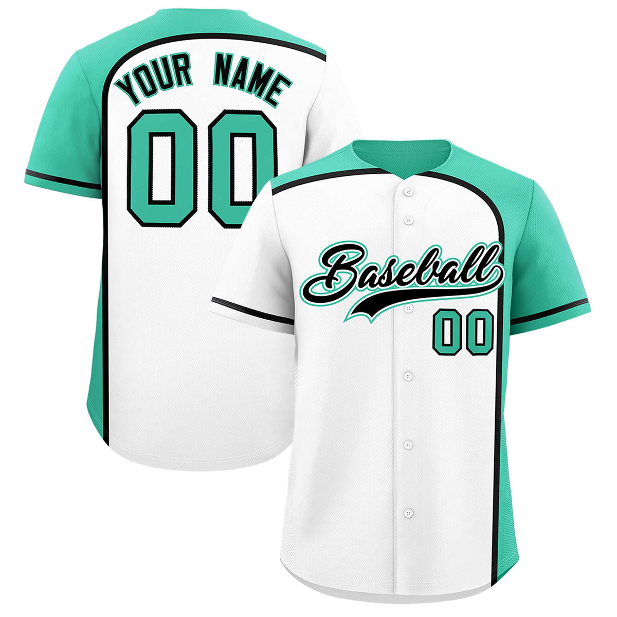 Custom White Bright Green Personalized Color Block Authentic Baseball jersey