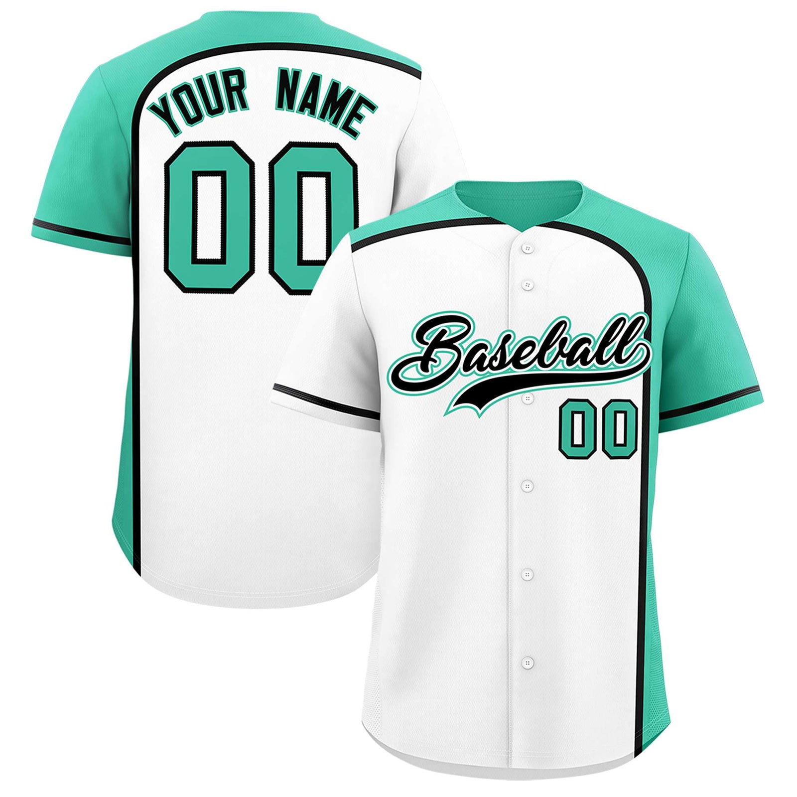 Custom White Bright Green Personalized Color Block Authentic Baseball jersey