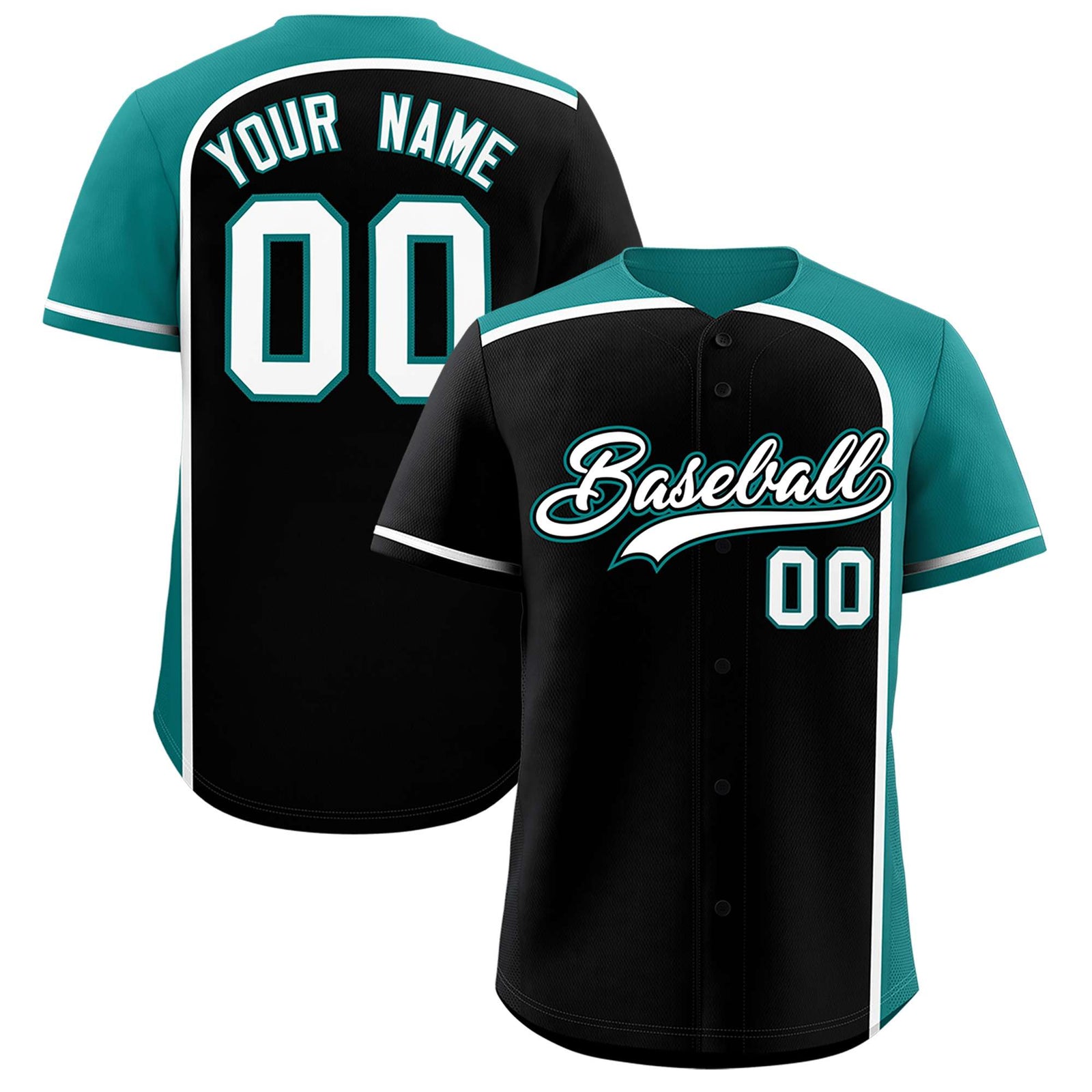 Custom Black Aqua Personalized Color Block Authentic Baseball jersey