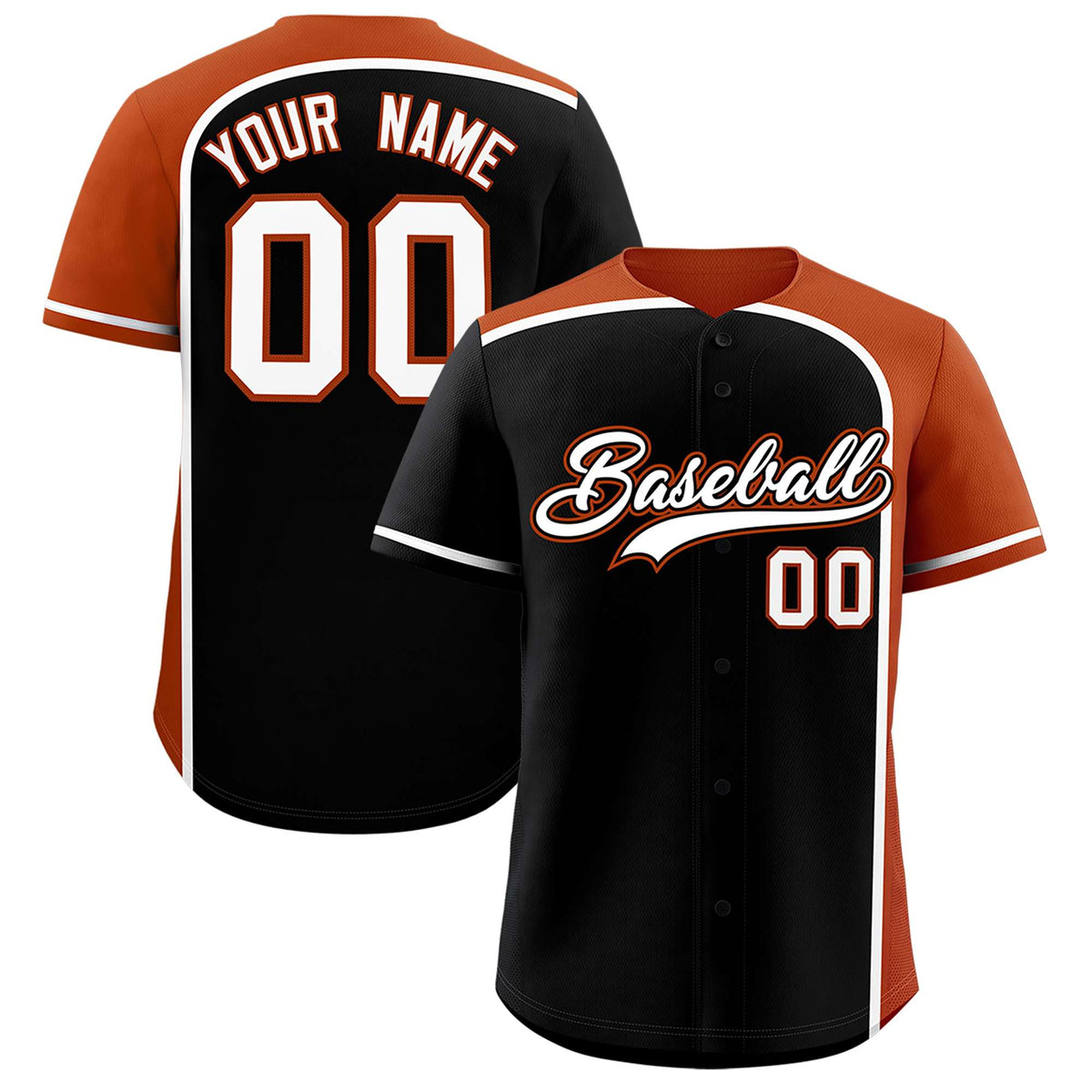 Custom Black Texas Orange Personalized Color Block Authentic Baseball jersey