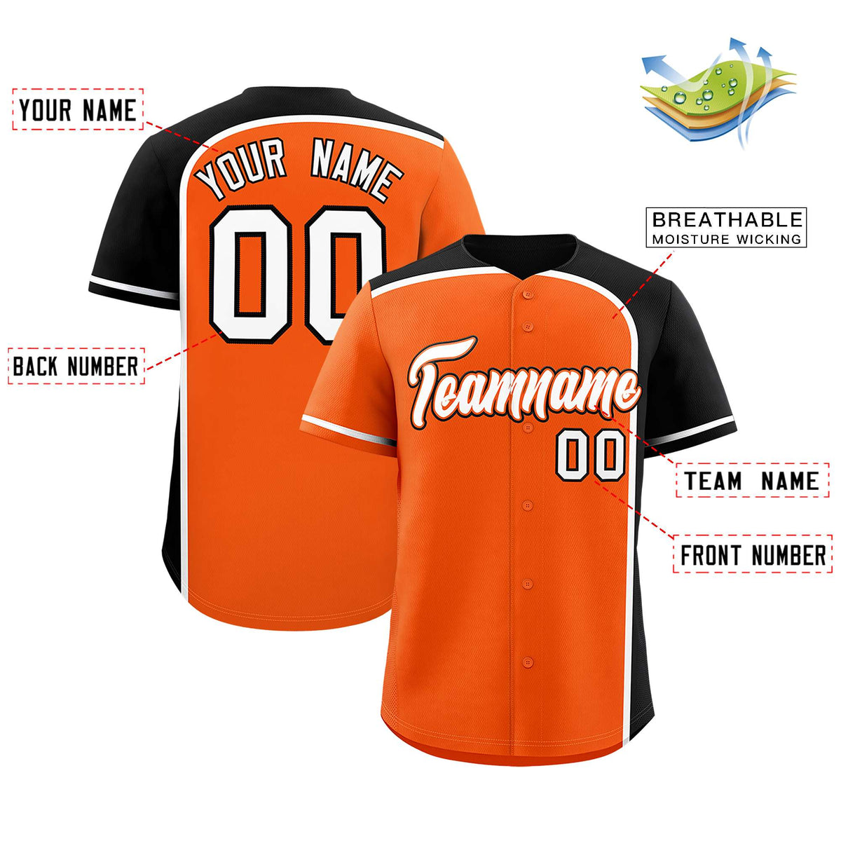 Custom Orange Black Personalized Color Block Authentic Baseball jersey