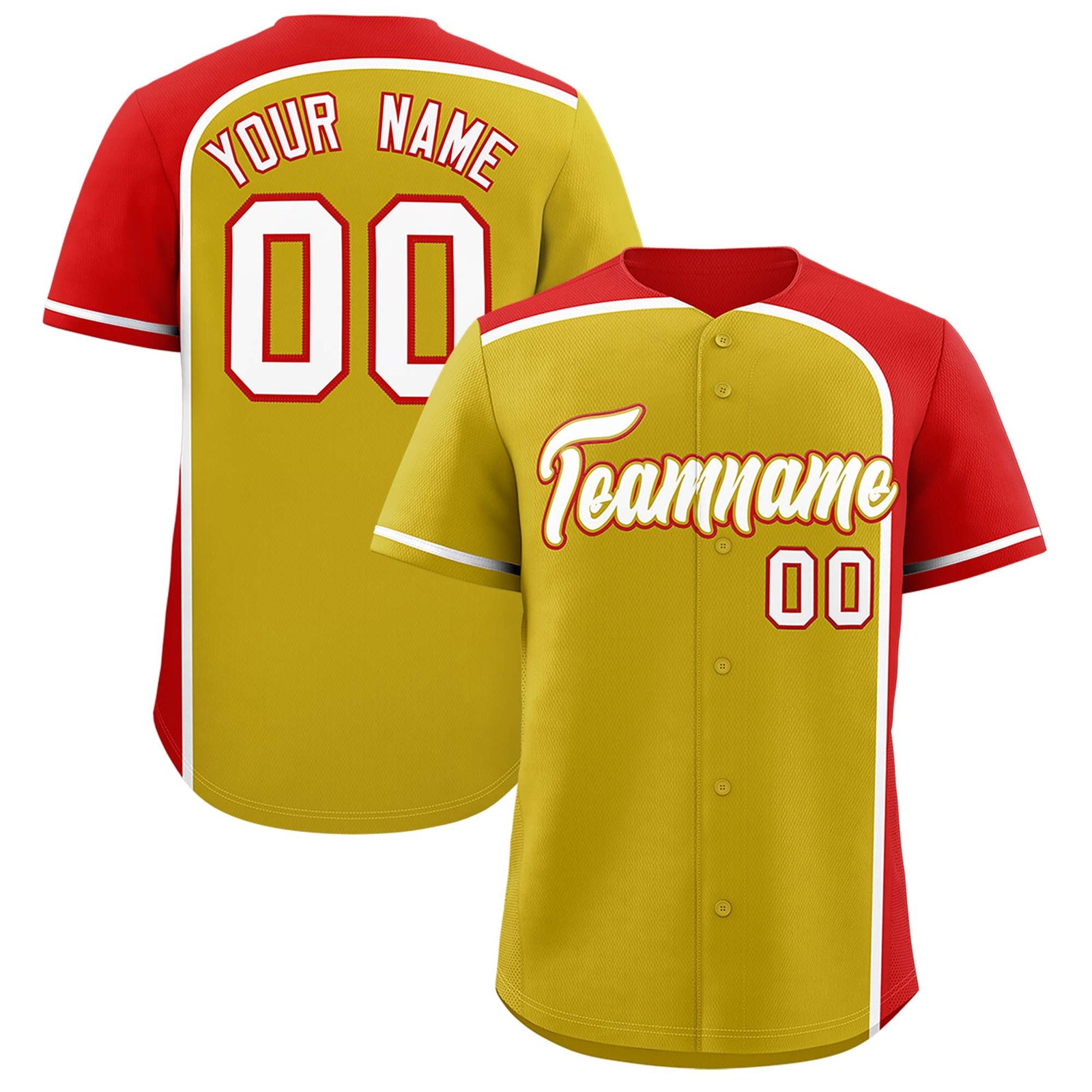 Custom Old Gold Red Personalized Color Block Authentic Baseball jersey