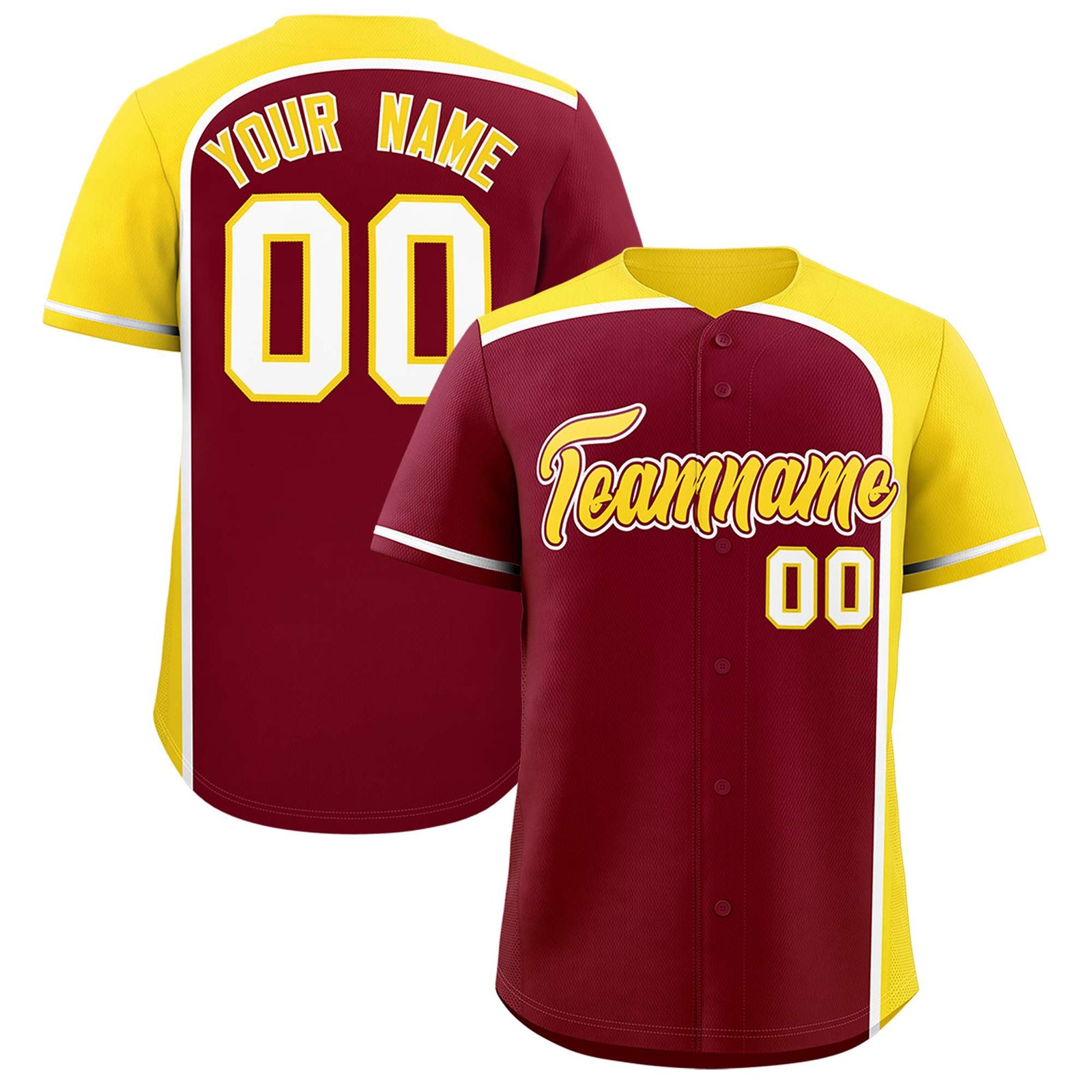 Custom Crimson Gold Personalized Color Block Authentic Baseball jersey