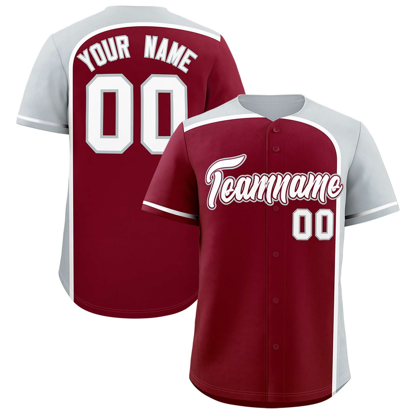 Custom Crimson Silver Personalized Color Block Authentic Baseball jersey