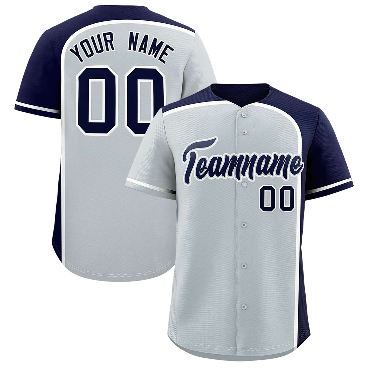 Custom Silver Navy Personalized Color Block Authentic Baseball jersey
