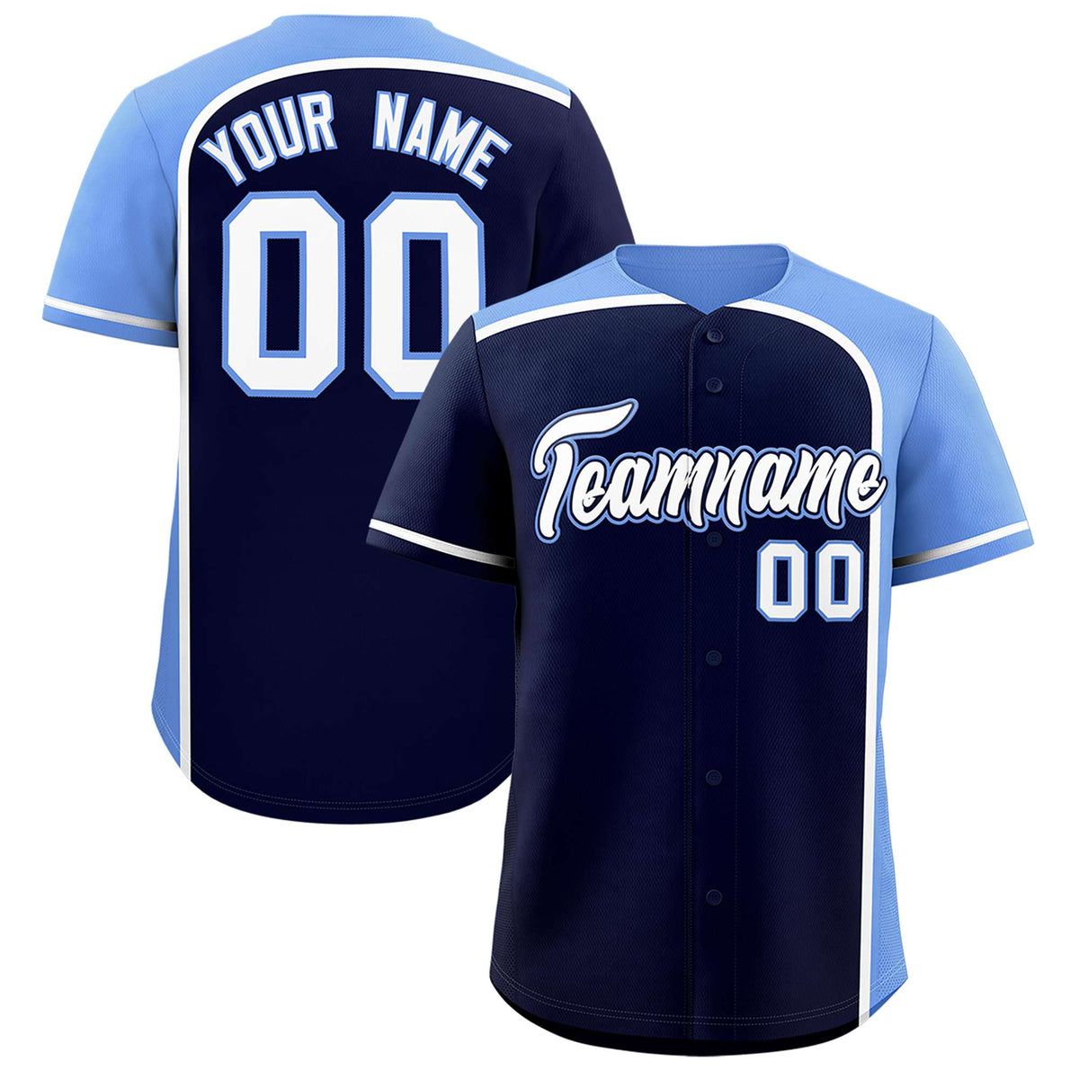 Custom Navy Light Blue Personalized Color Block Authentic Baseball jersey