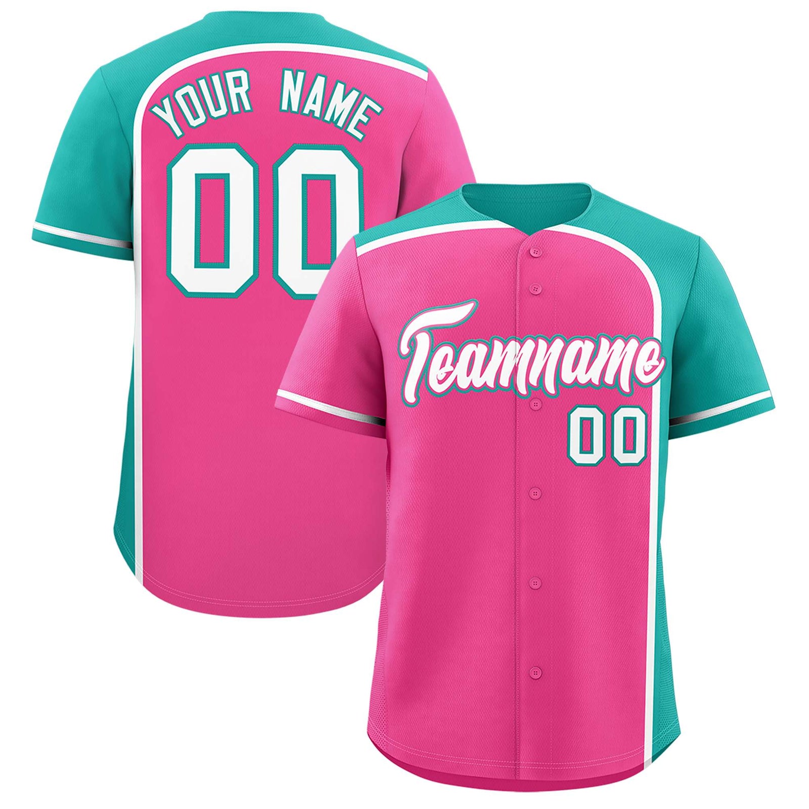 Custom Pink Aqua Personalized Color Block Authentic Baseball jersey