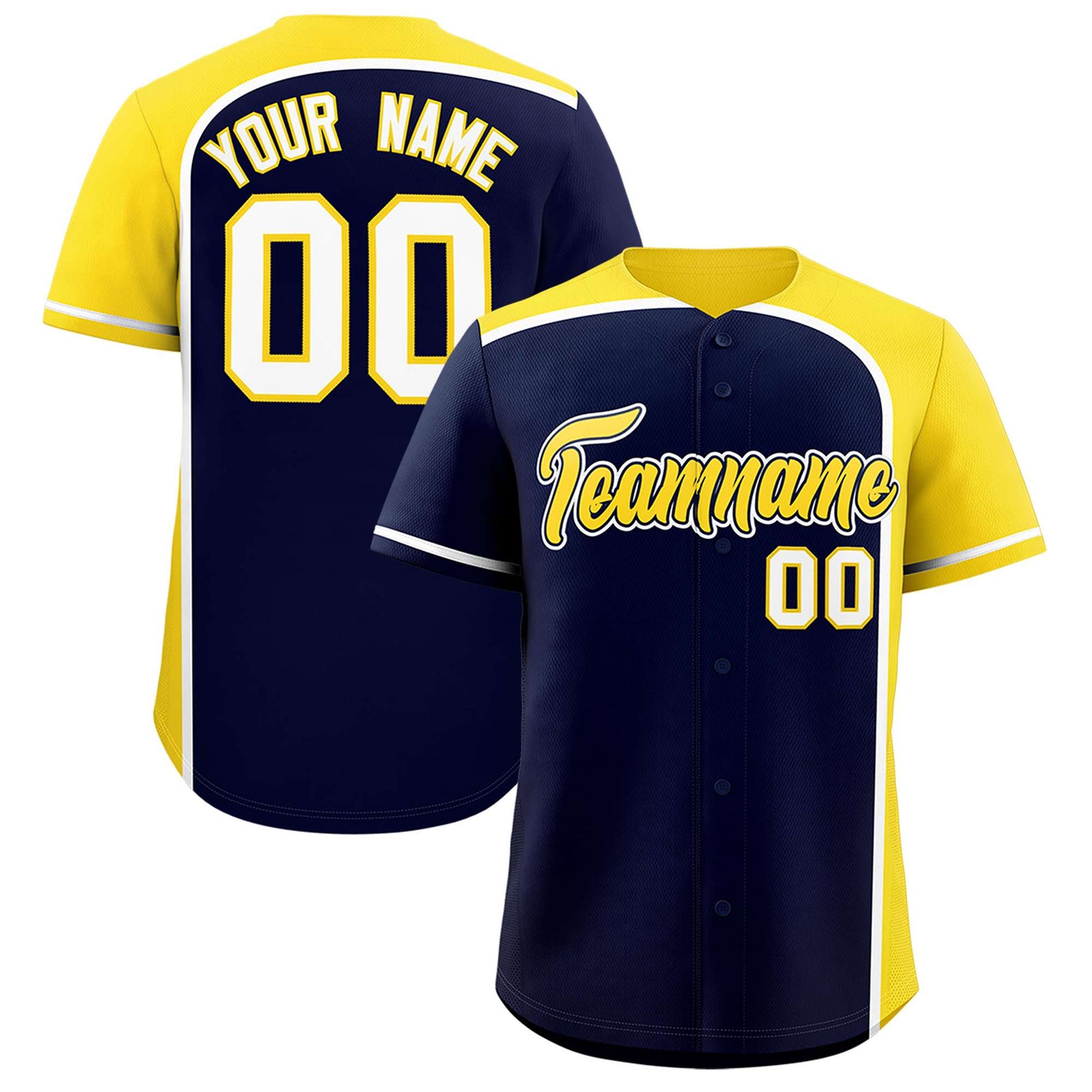 Custom Navy Gold Personalized Color Block Authentic Baseball jersey
