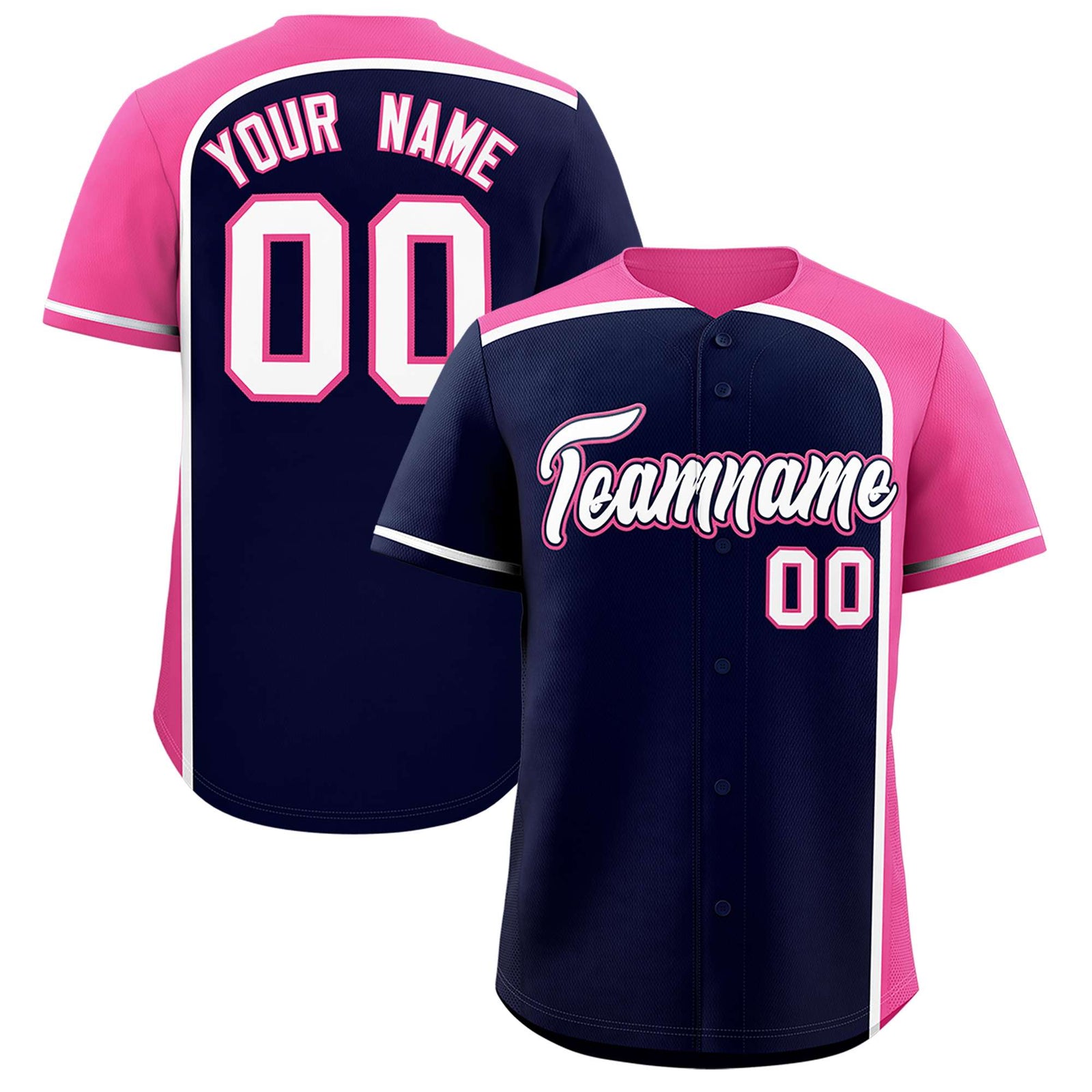 Custom Navy Pink Personalized Color Block Authentic Baseball jersey