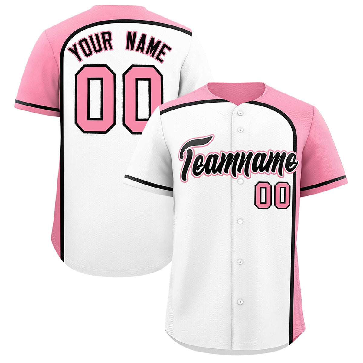Custom White Light Pink Personalized Color Block Authentic Baseball jersey