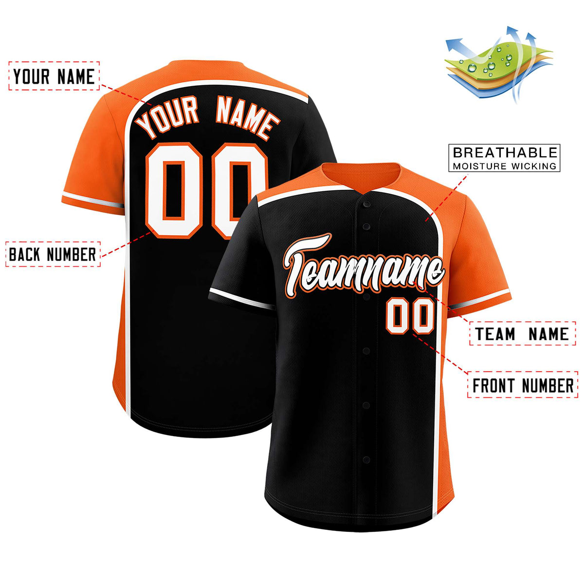 Custom Black Orange Personalized Color Block Authentic Baseball jersey