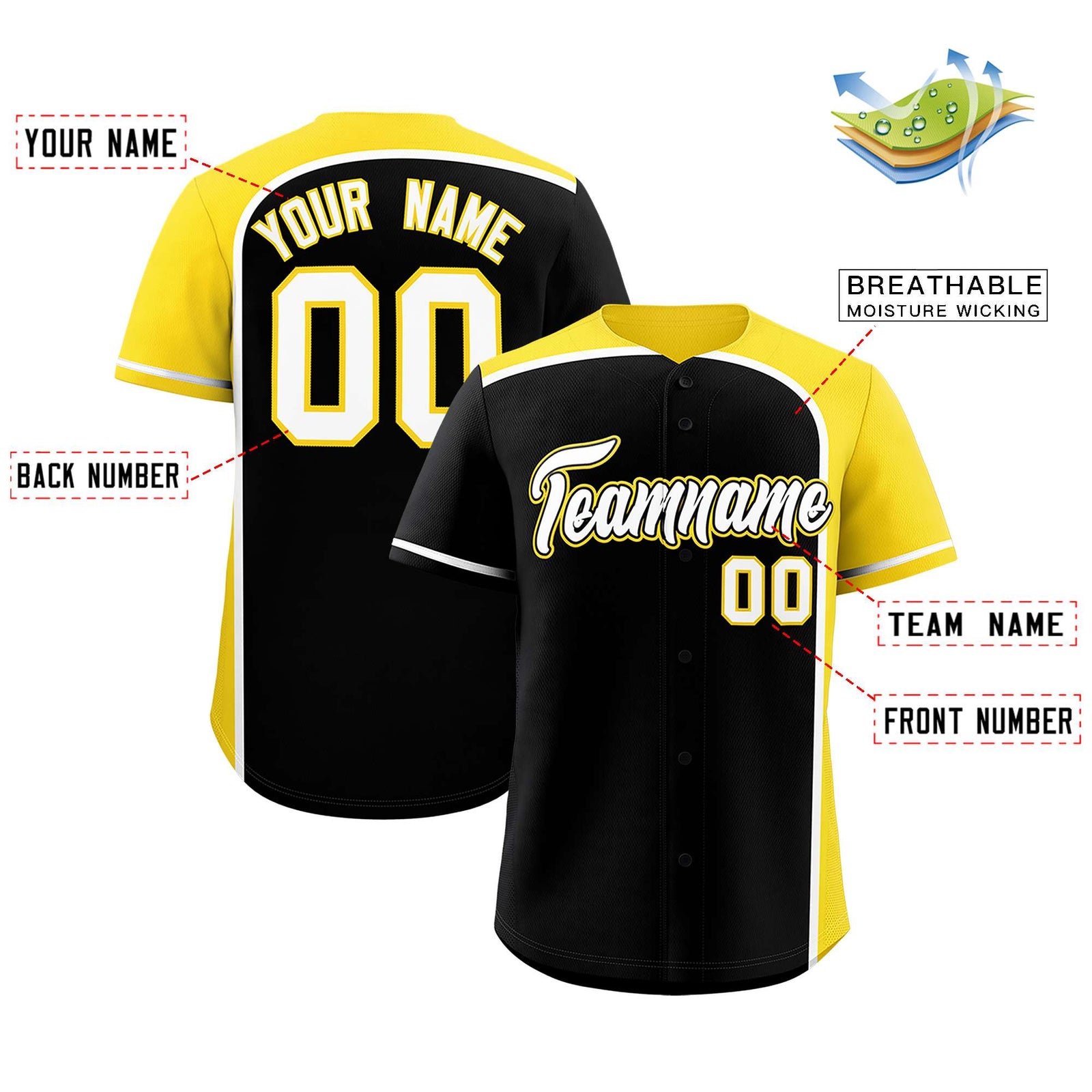 Custom Black Gold Personalized Color Block Authentic Baseball jersey