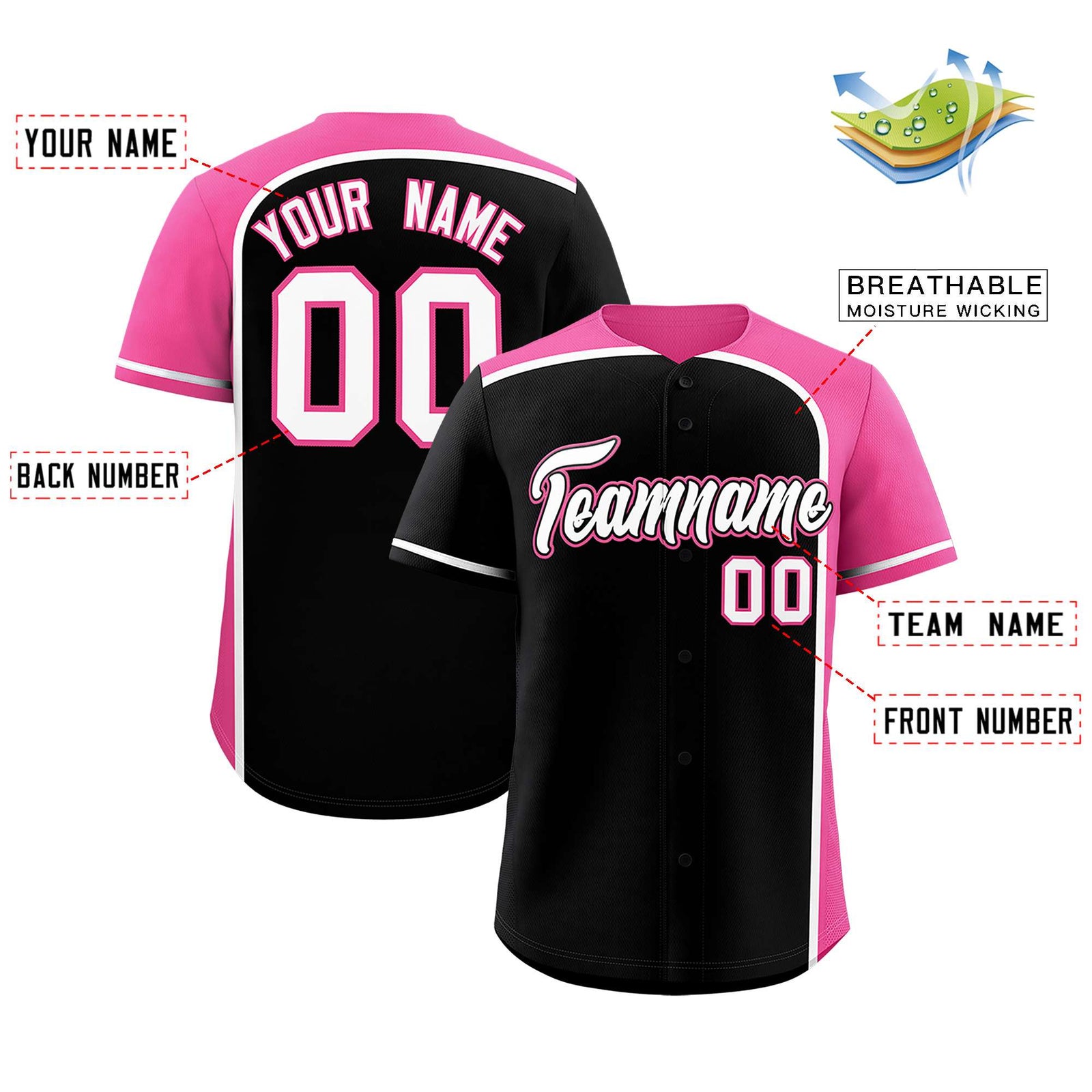 Custom Black Pink Personalized Color Block Authentic Baseball jersey