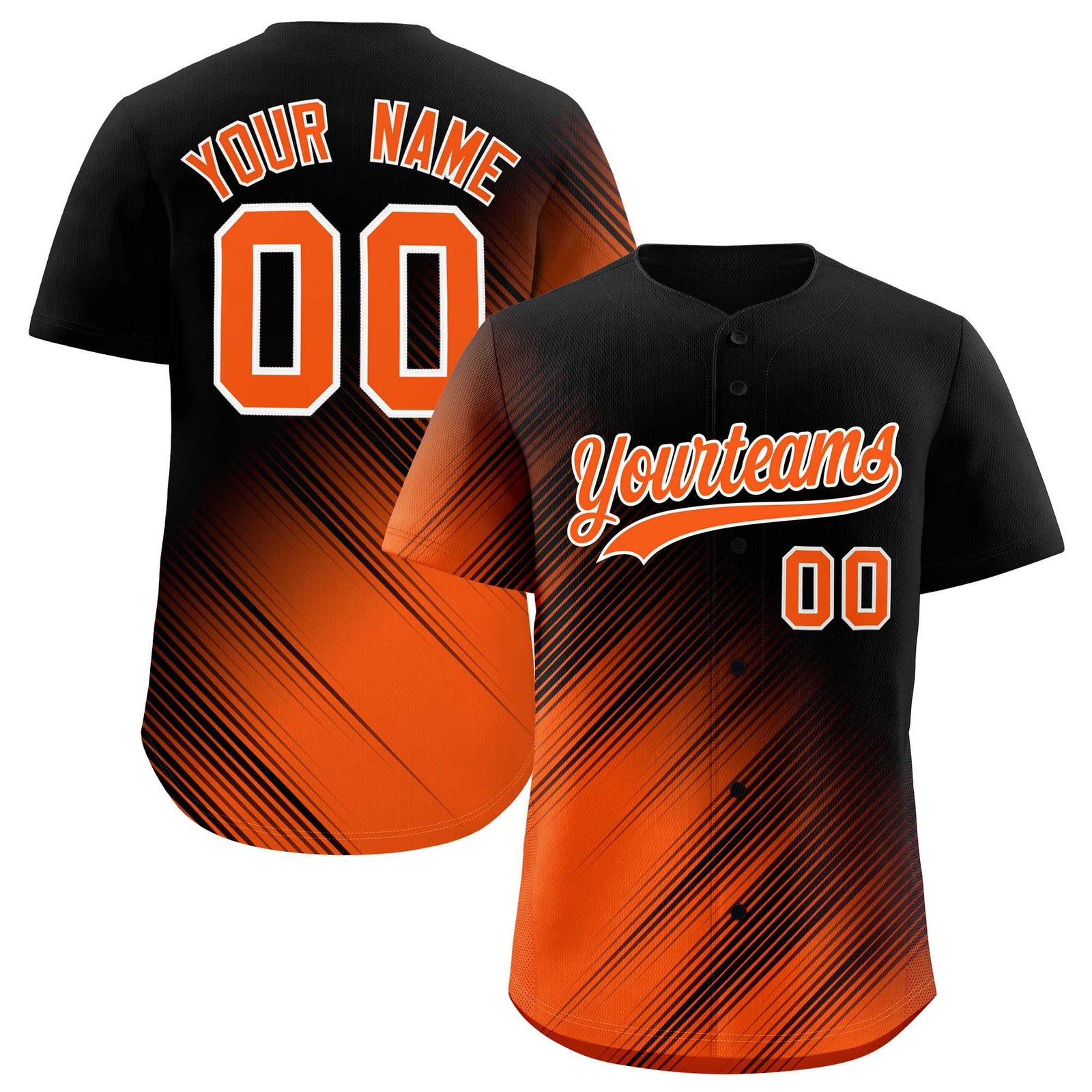 Custom Black Orange Diagonal Stripe Personalized Gradient Fashion Baseball Jersey