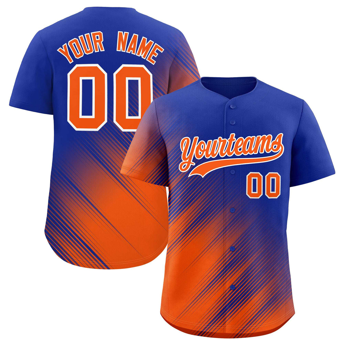 Custom Royal Orange Diagonal Stripe Personalized Gradient Fashion Baseball Jersey