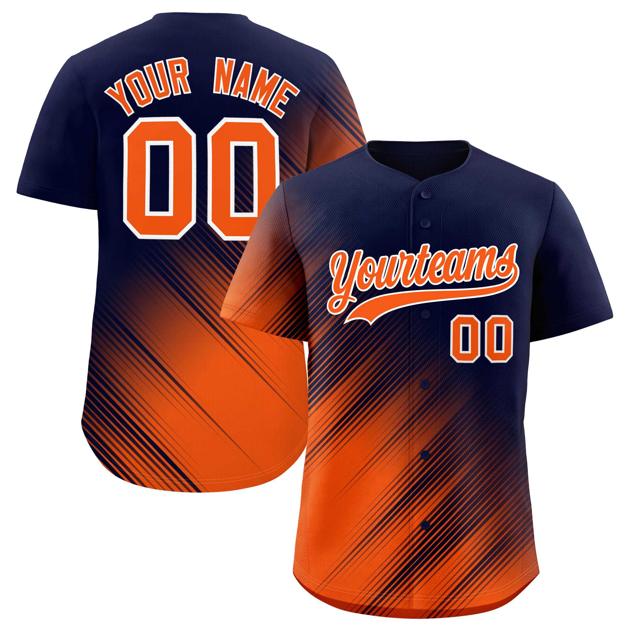 Custom Navy Orange Diagonal Stripe Personalized Gradient Fashion Baseball Jersey