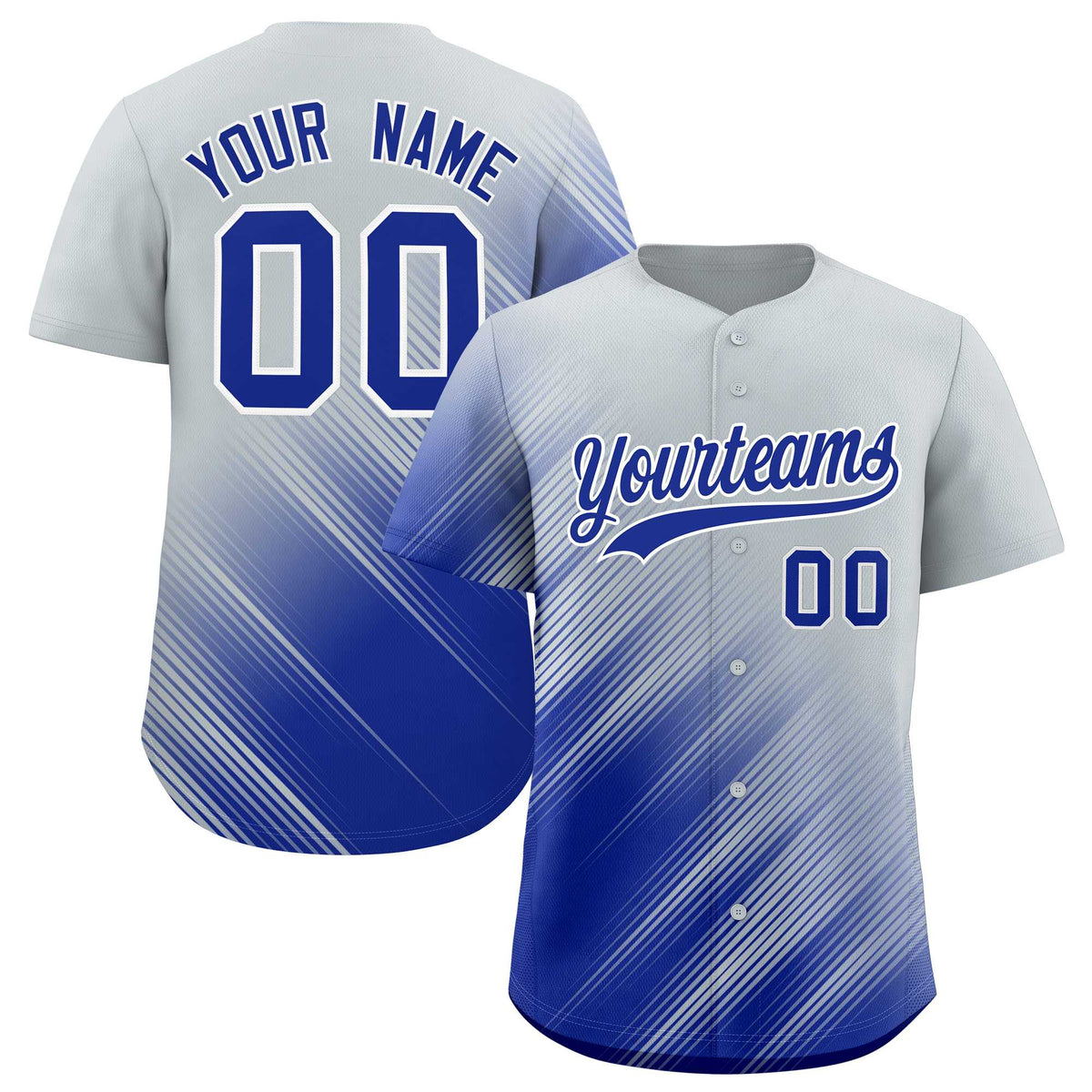 Custom Silver Royal Diagonal Stripe Personalized Gradient Fashion Baseball Jersey