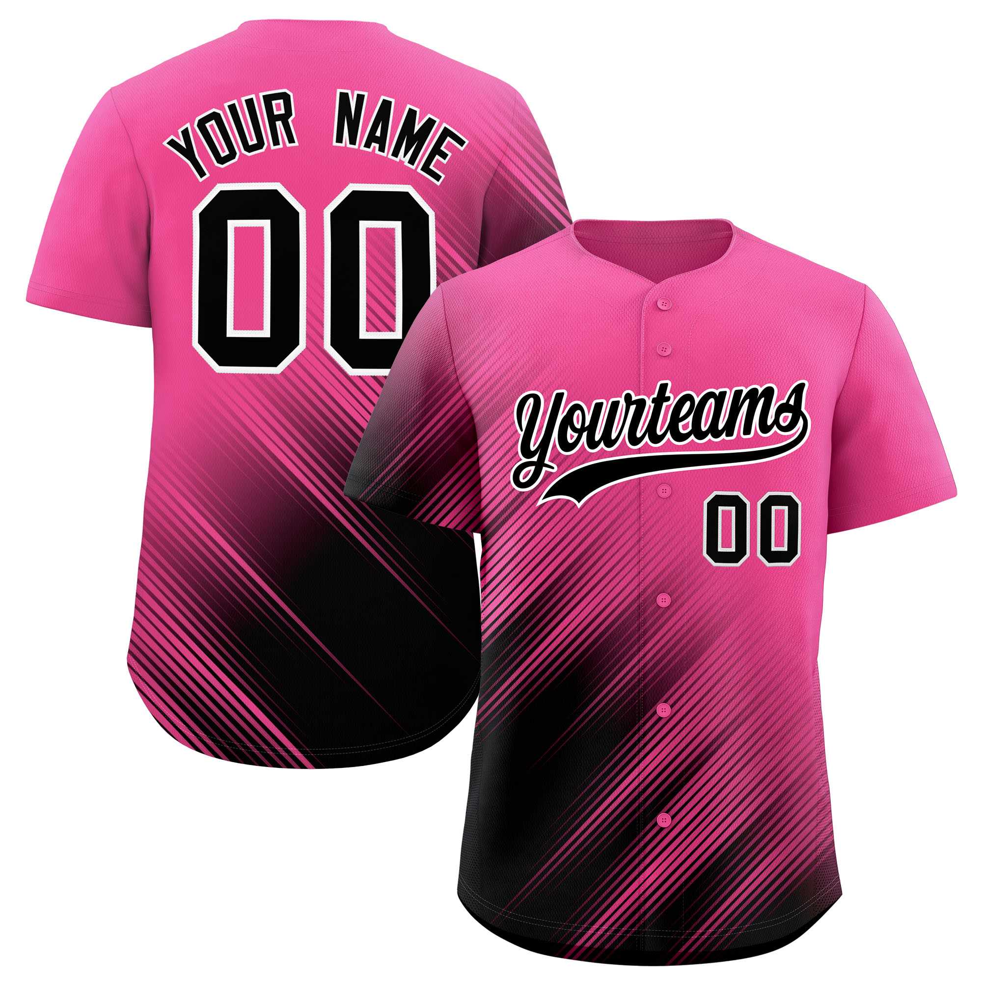 Custom Pink Black Diagonal Stripe Personalized Gradient Fashion Baseball Jersey