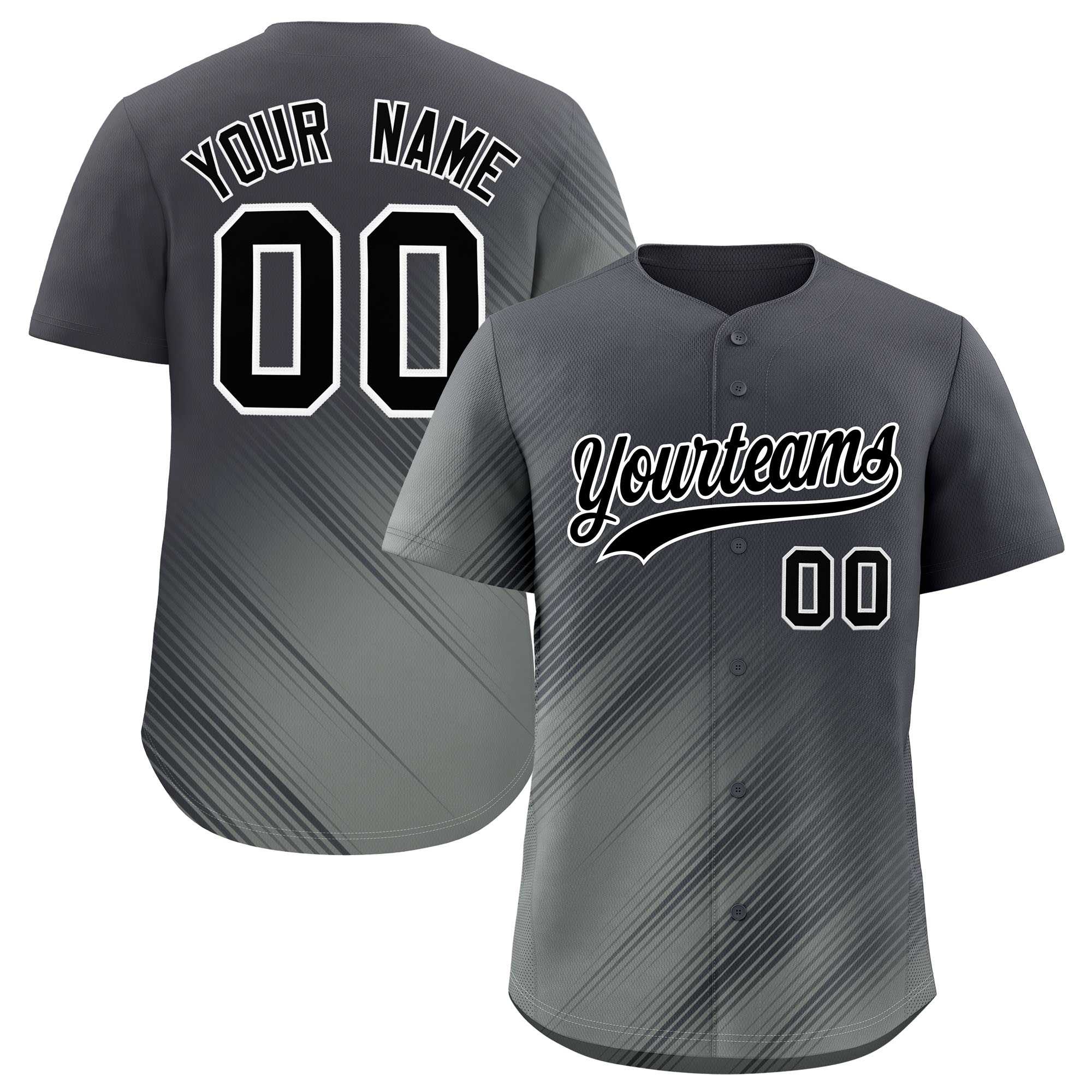 Custom Dark Gray Gray Diagonal Stripe Personalized Gradient Fashion Baseball Jersey