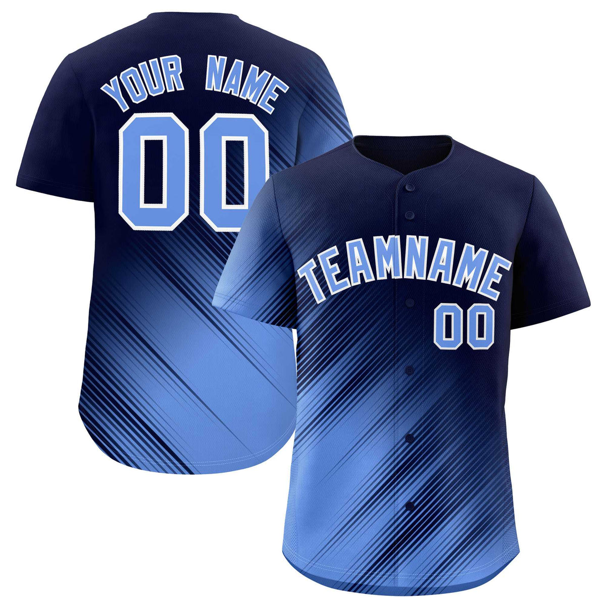 Custom Navy Light Blue Diagonal Stripe Personalized Gradient Fashion Baseball Jersey