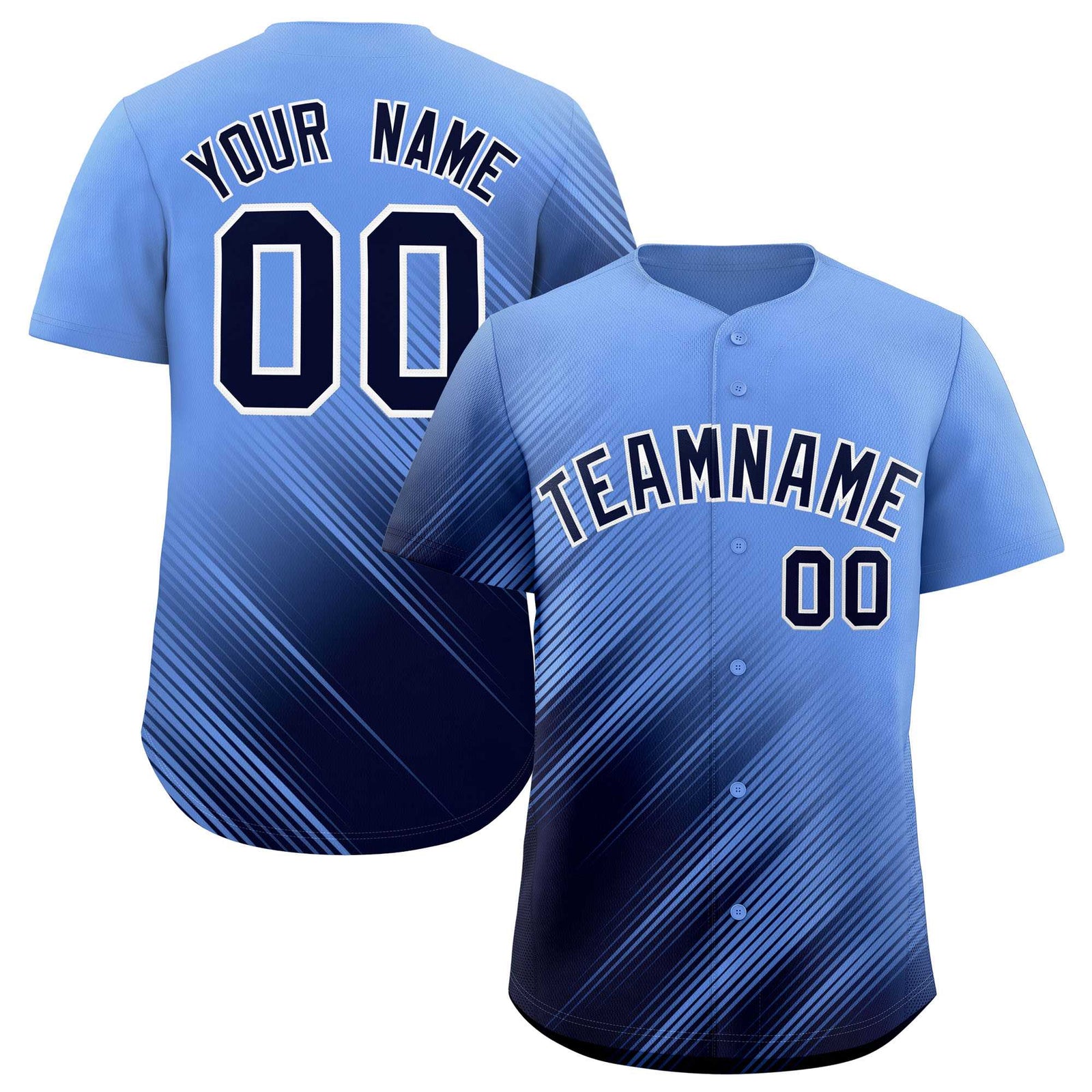 Custom Light Blue Navy Diagonal Stripe Personalized Gradient Fashion Baseball Jersey